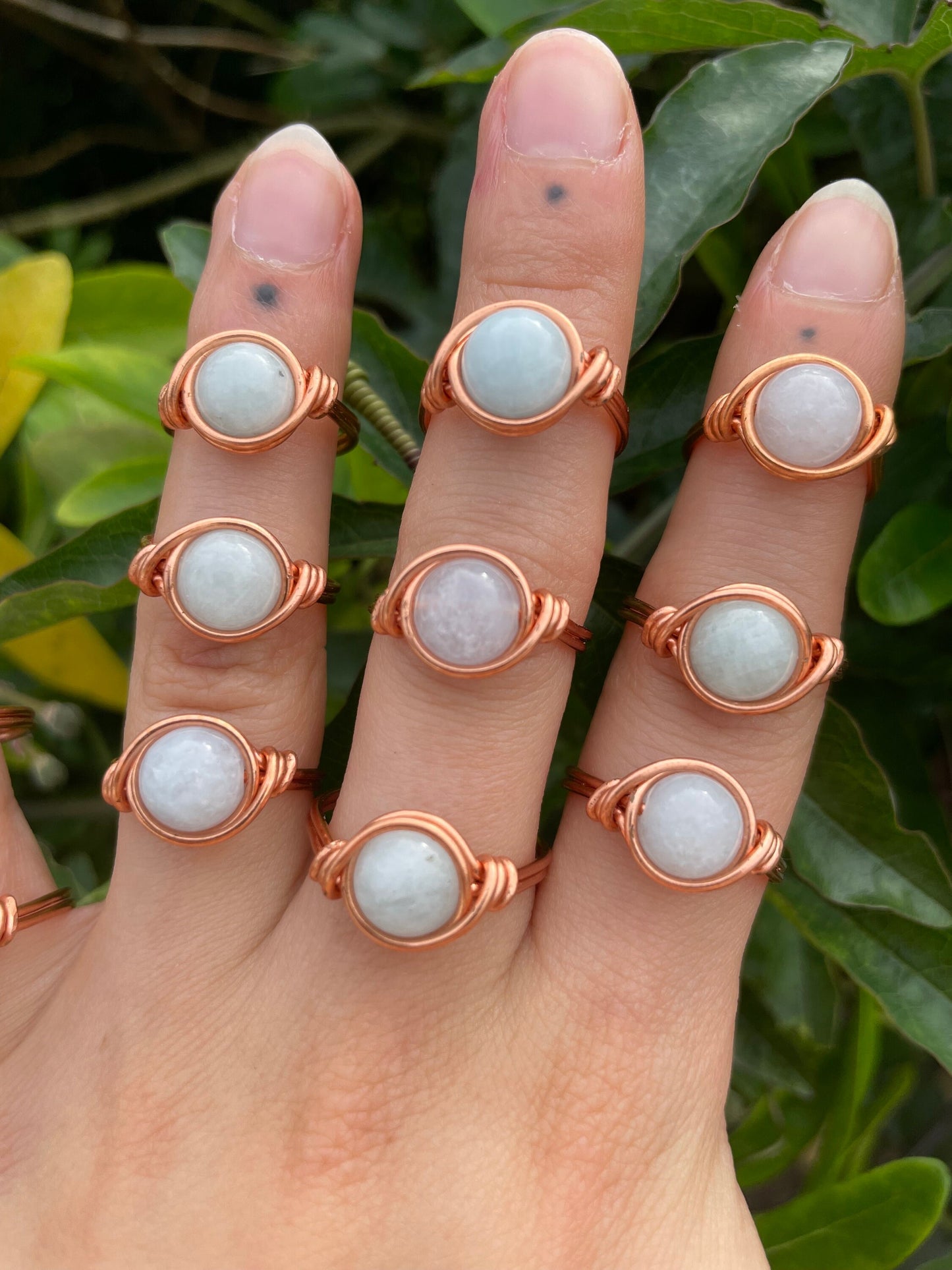 Aquamarine ring in copper, Wire wrapped, March Birthstone, Healing crystal gift