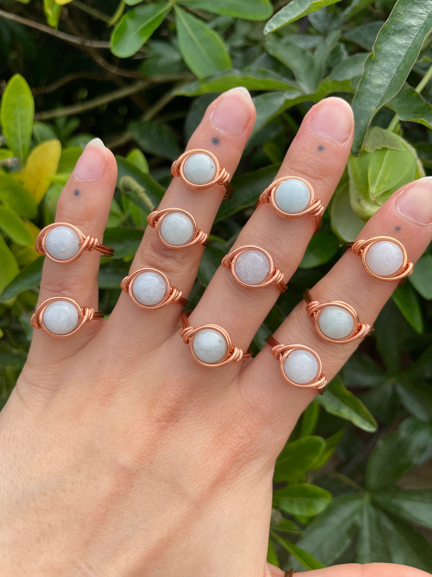 Aquamarine ring in copper, Wire wrapped, March Birthstone, Healing crystal gift