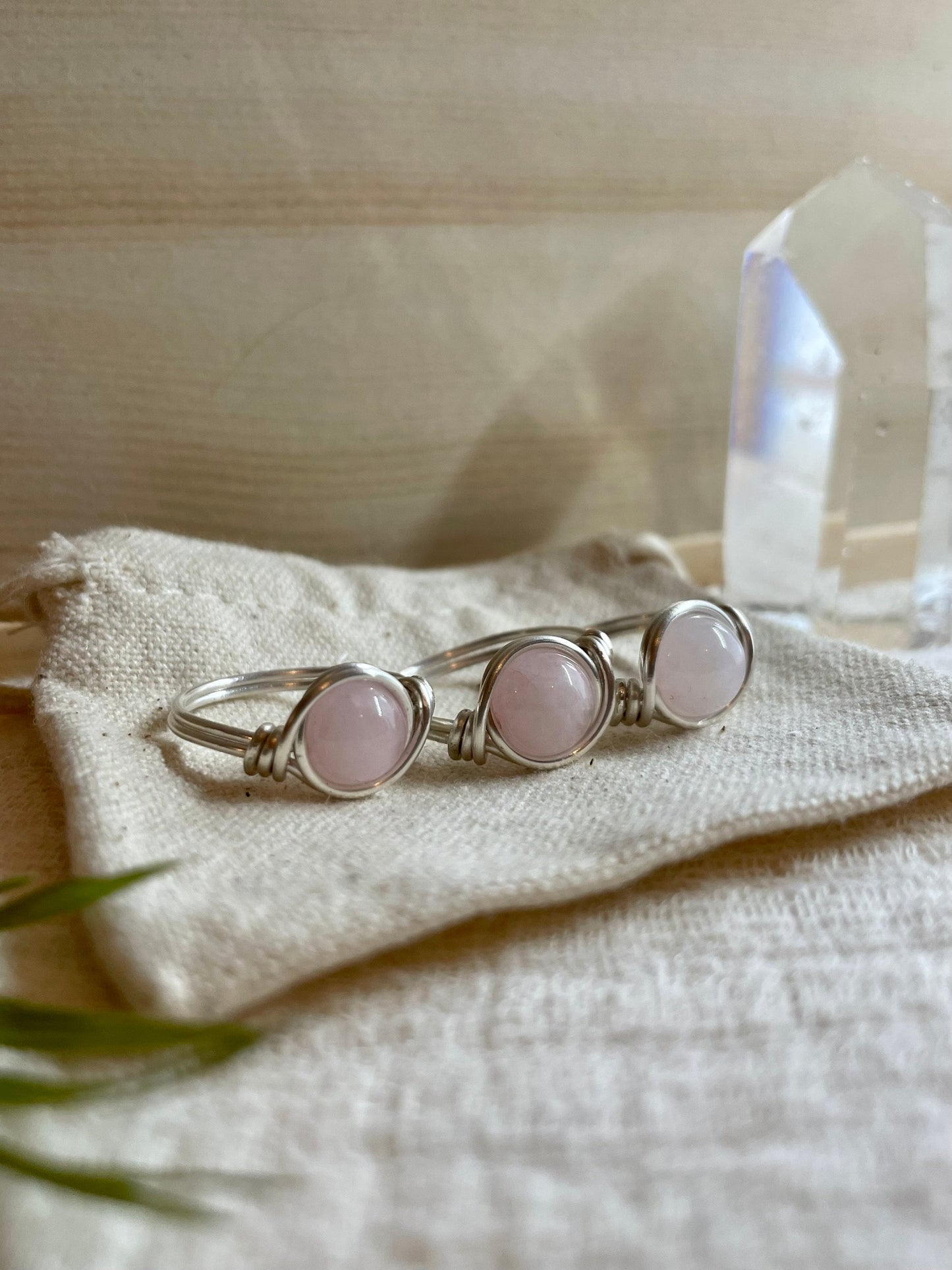 Sterling Silver Rose Quartz ring, wire wrapped, boho gift for her, love and passion