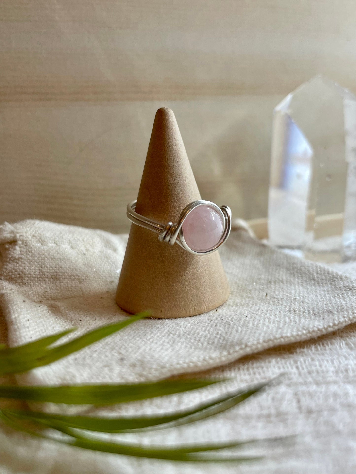 Sterling Silver Rose Quartz ring, wire wrapped, boho gift for her, love and passion