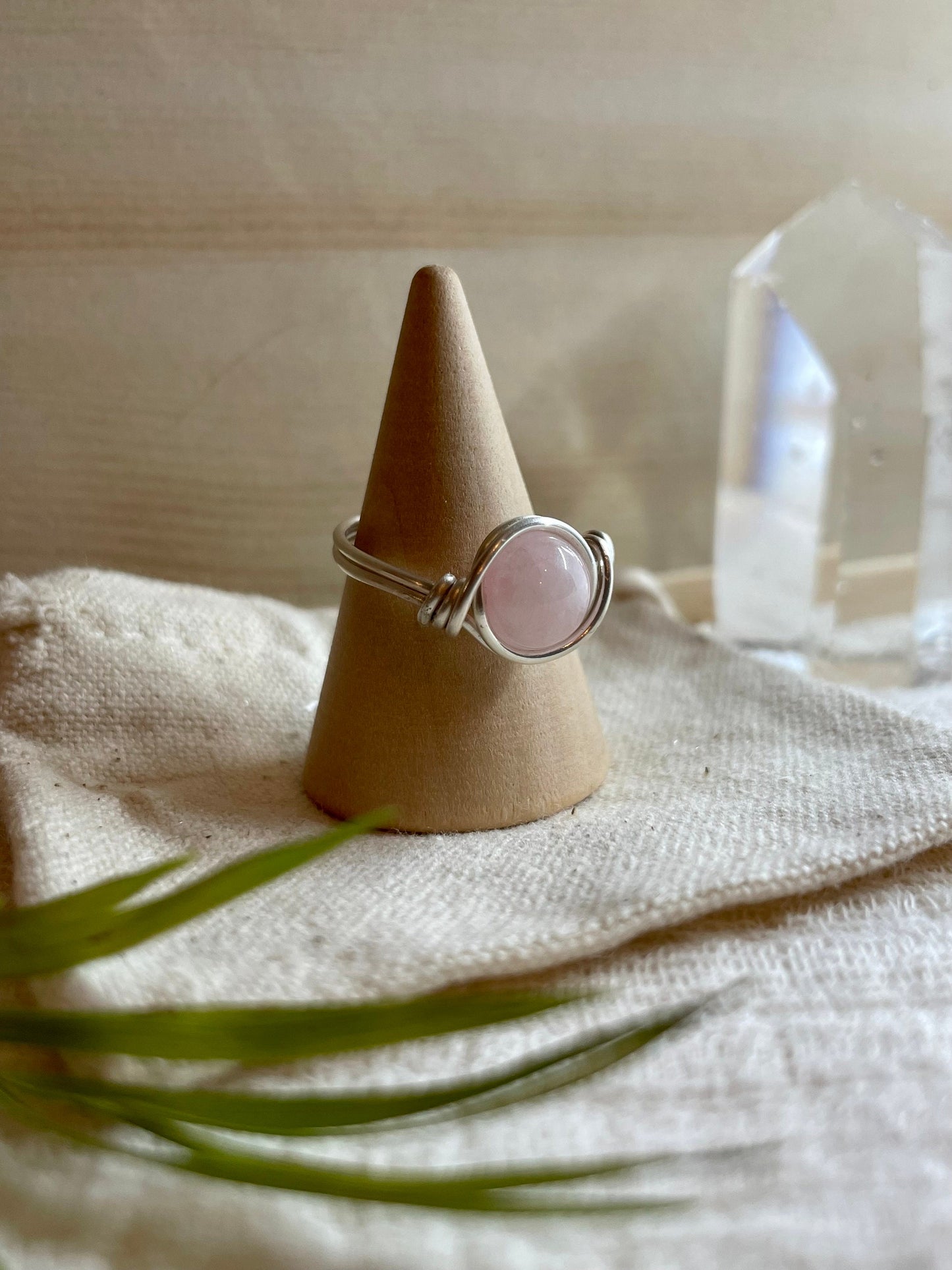 Sterling Silver Rose Quartz ring, wire wrapped, boho gift for her, love and passion