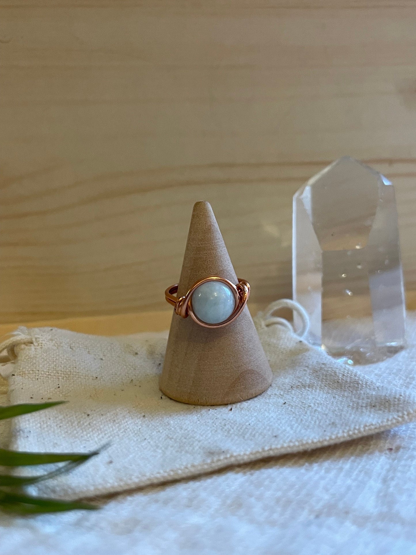 Aquamarine ring in copper, Wire wrapped, March Birthstone, Healing crystal gift