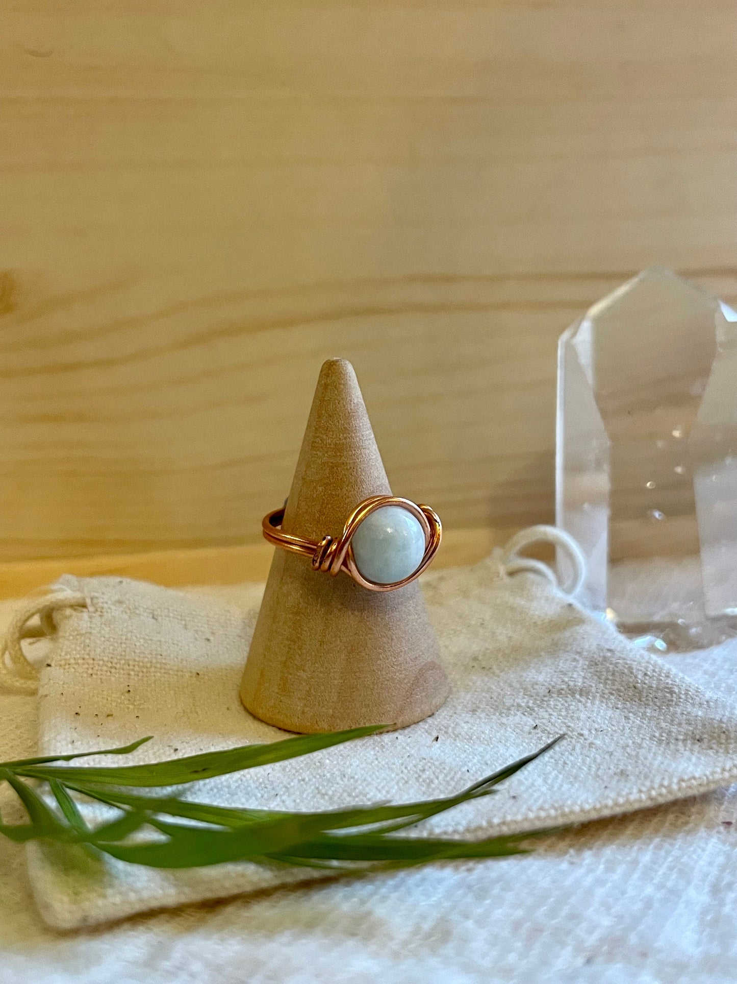 Aquamarine ring in copper, Wire wrapped, March Birthstone, Healing crystal gift