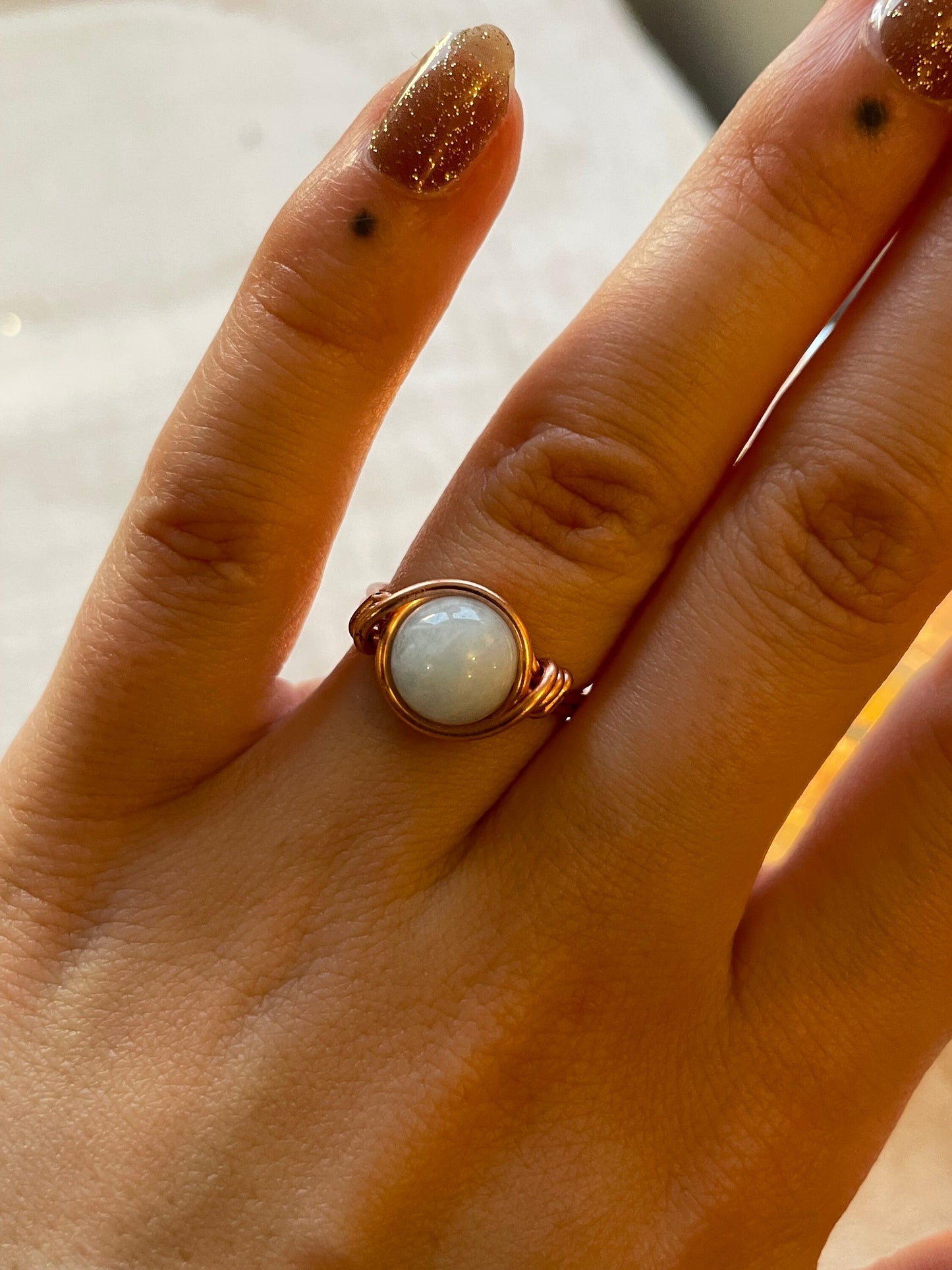 Aquamarine ring in copper, Wire wrapped, March Birthstone, Healing crystal gift
