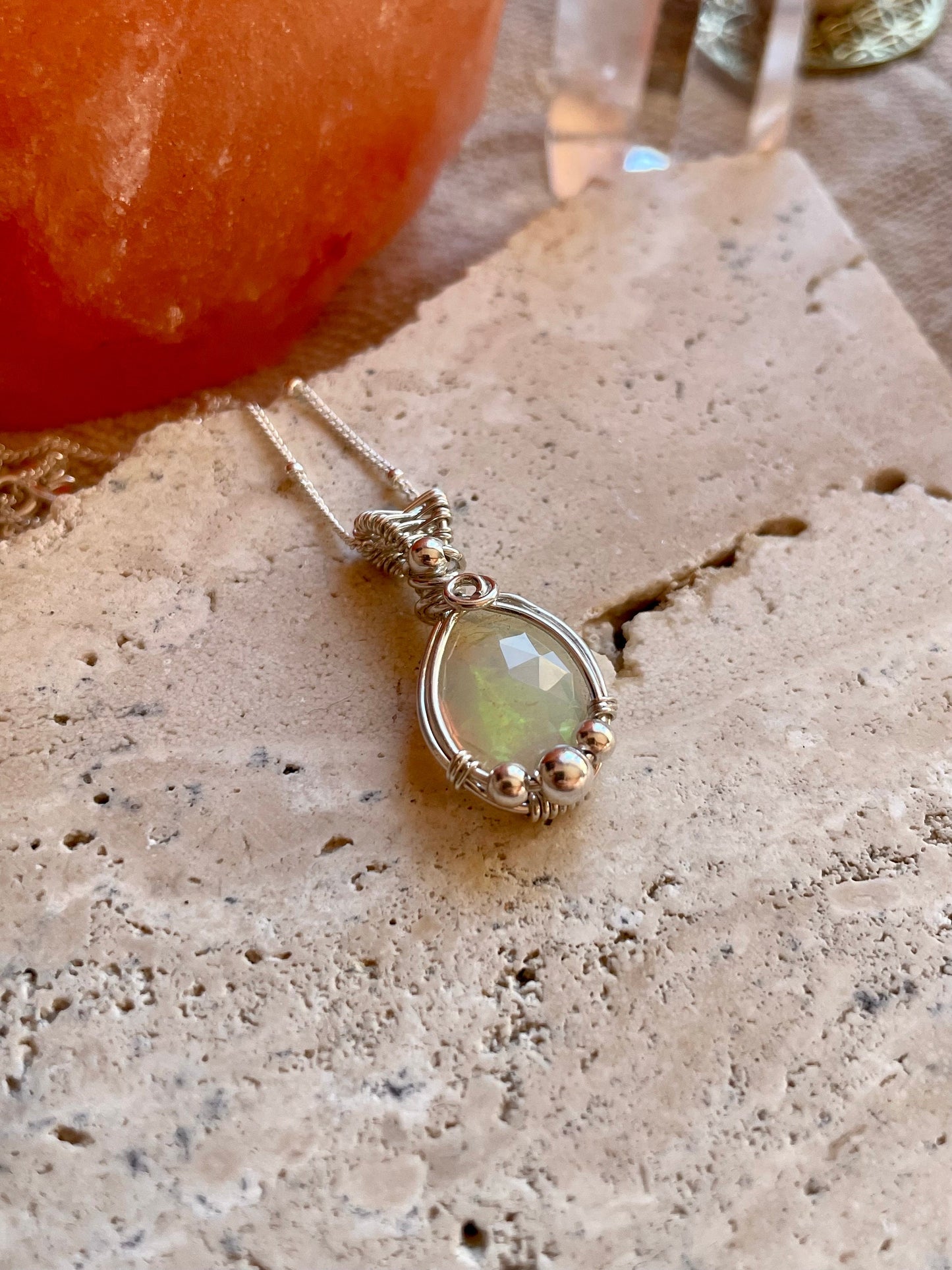 Ethiopian Opal in Sterling Silver, Wire wrap, Libra crystal gift, boho necklace