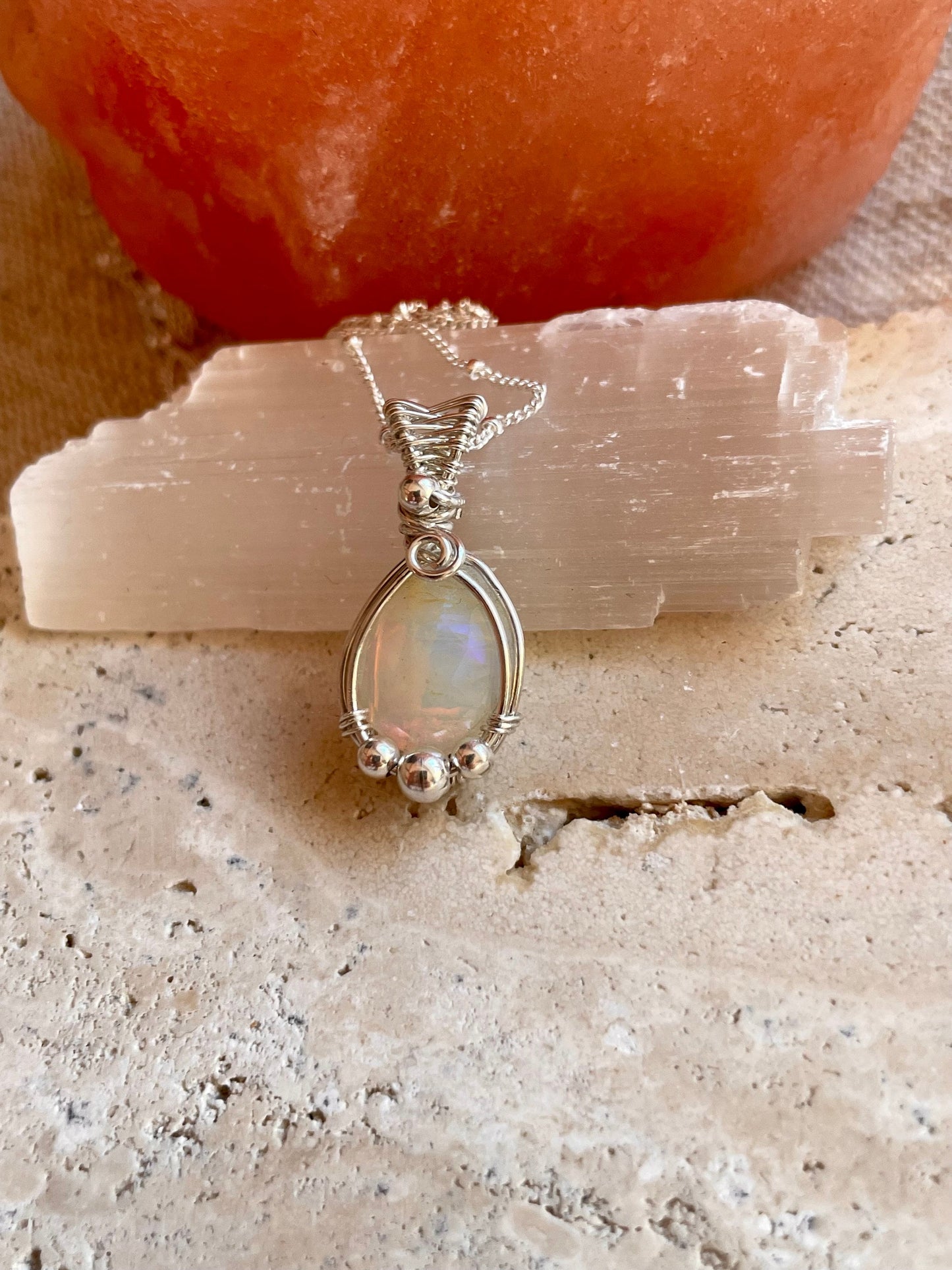 Ethiopian Opal in Sterling Silver, Wire wrap, Libra crystal gift, boho necklace
