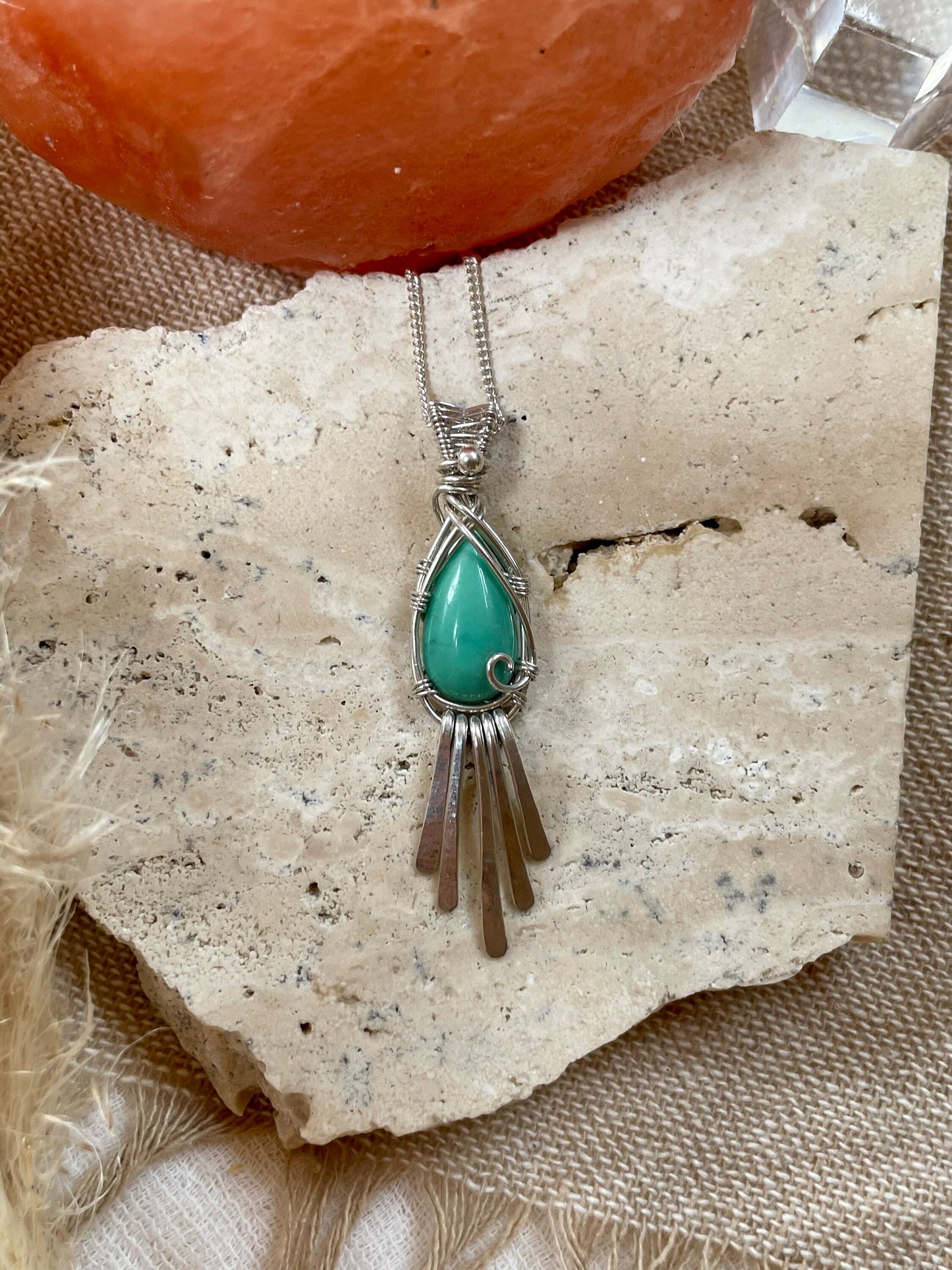 Sleeping Beauty Turquoise in Sterling Silver, December Birthstone, Tassel Fringe necklace