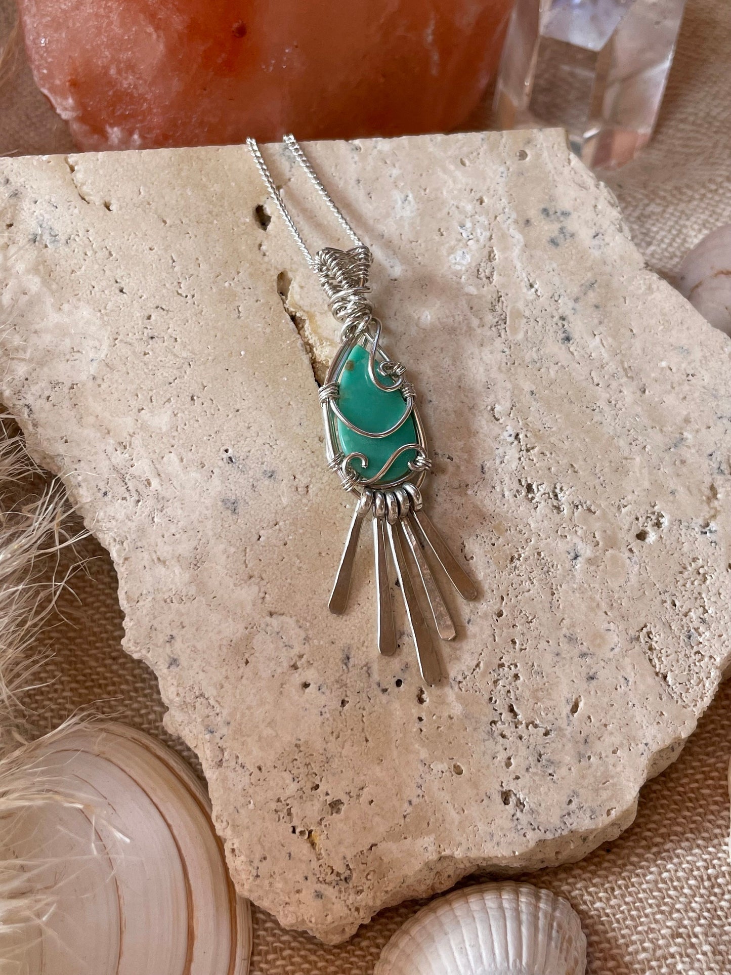 Sleeping Beauty Turquoise in Sterling Silver, December Birthstone, Tassel Fringe necklace