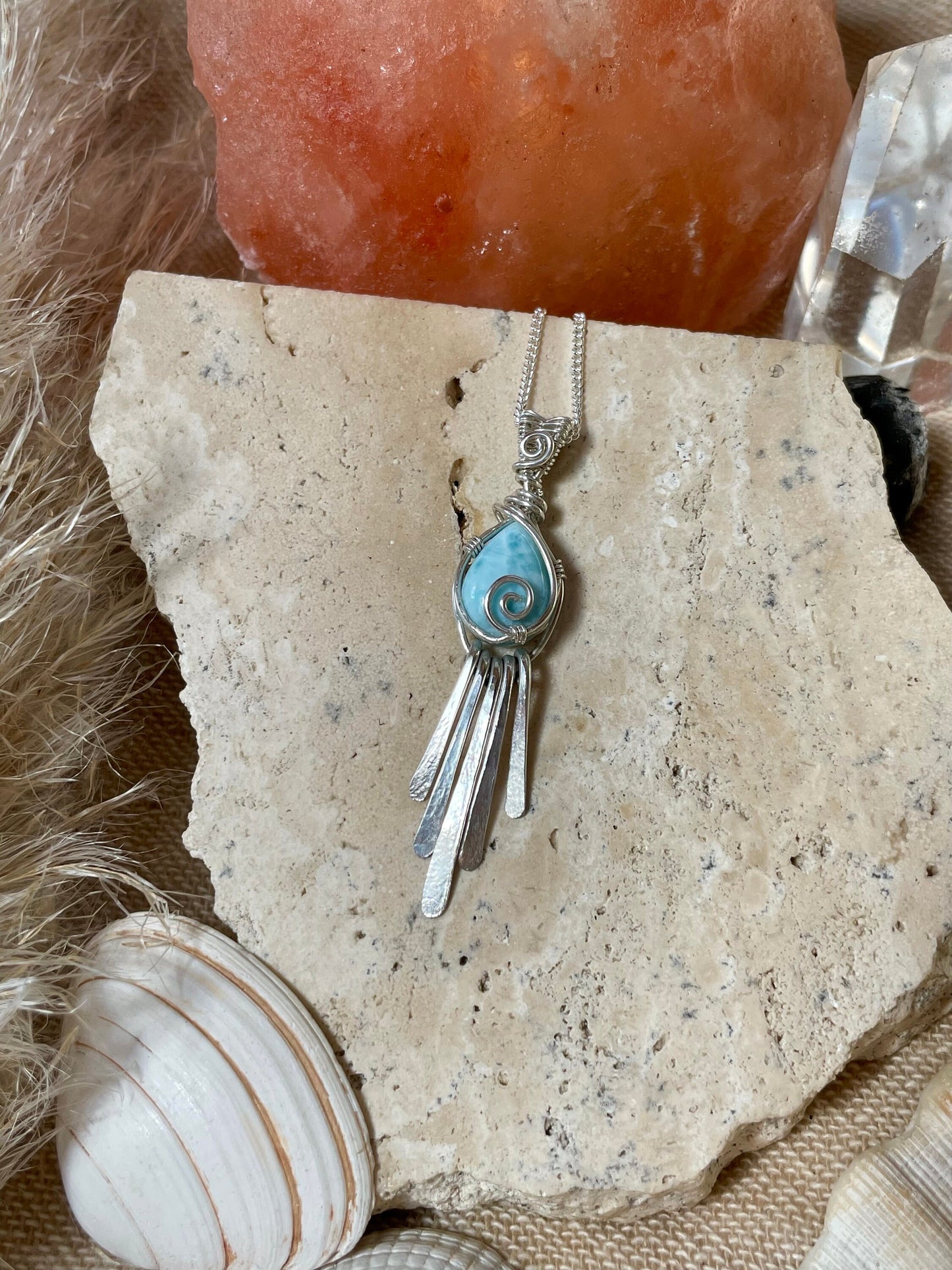Larimar in Sterling Silver, Gift for her, Ocean inspired necklace, Boho hippie style