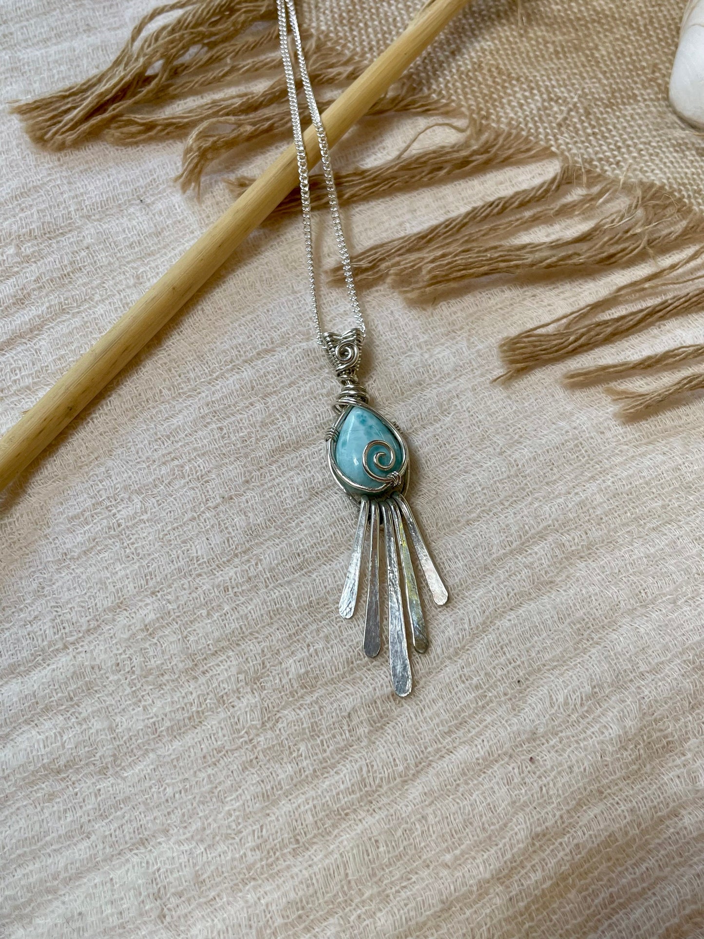 Larimar in Sterling Silver, Gift for her, Ocean inspired necklace, Boho hippie style