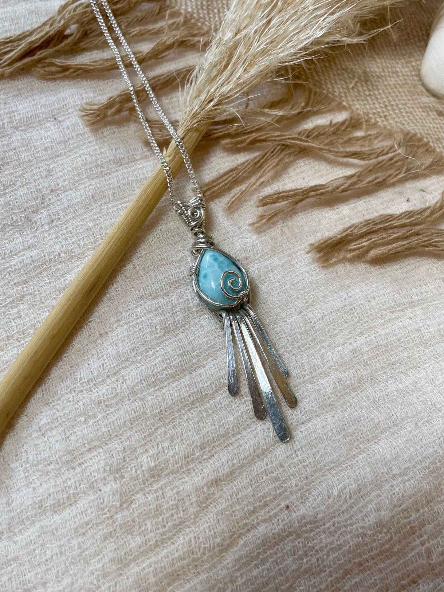 Larimar in Sterling Silver, Gift for her, Ocean inspired necklace, Boho hippie style