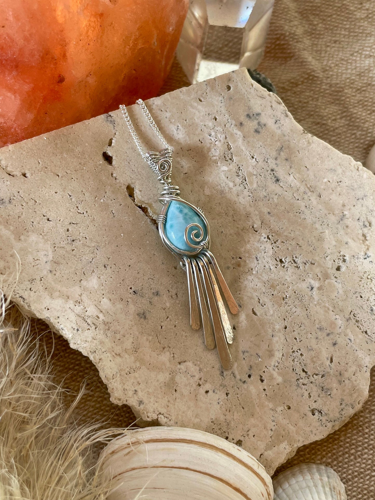 Larimar in Sterling Silver, Gift for her, Ocean inspired necklace, Boho hippie style