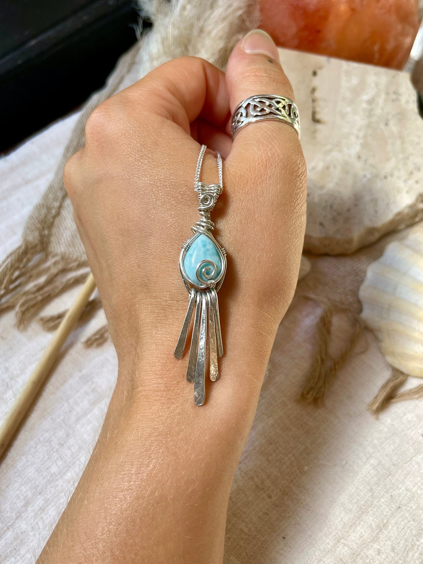 Larimar in Sterling Silver, Gift for her, Ocean inspired necklace, Boho hippie style