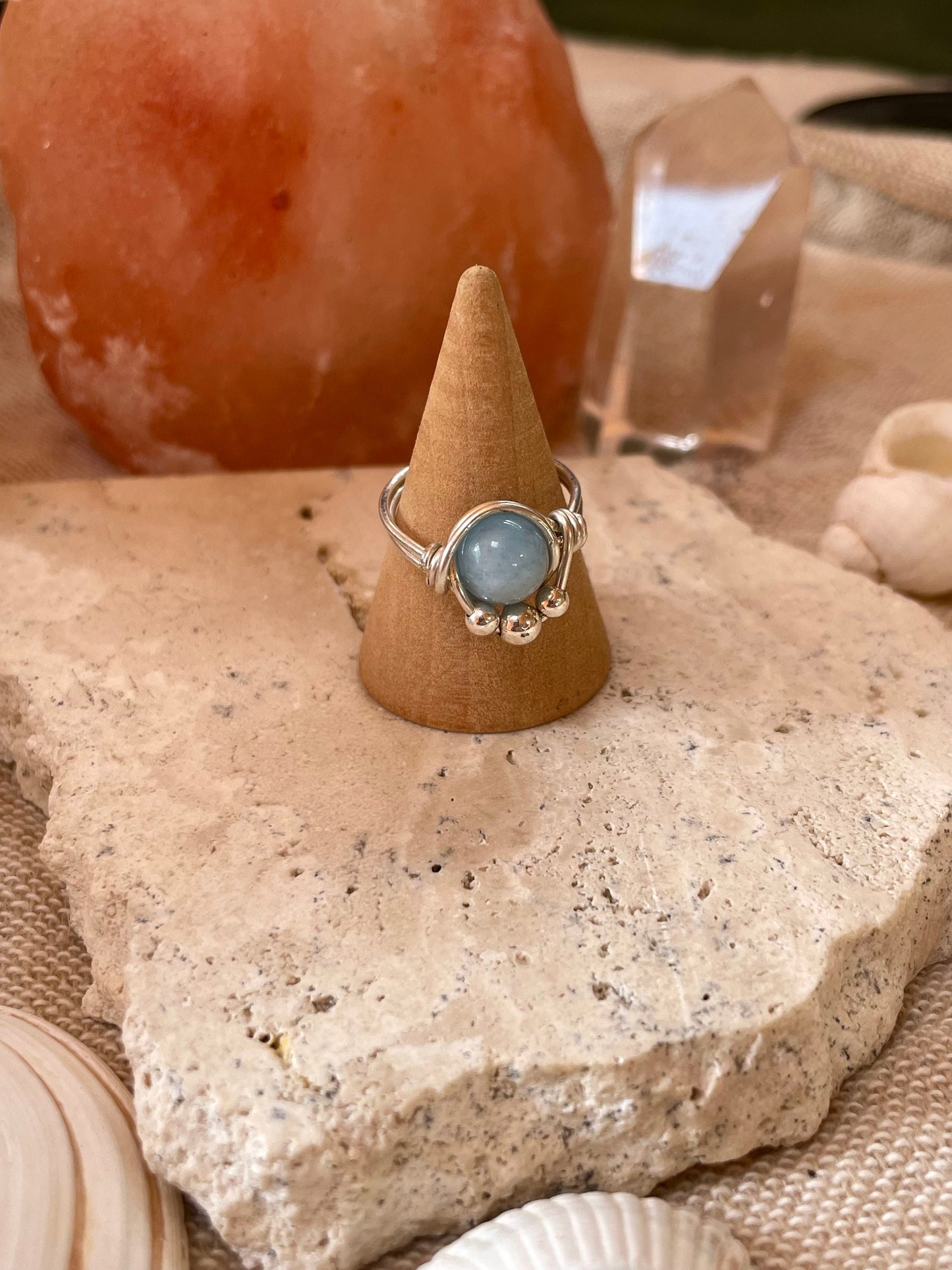 Sterling silver Aquamarine ring, wire wrapped, hippie boho style, gift for her