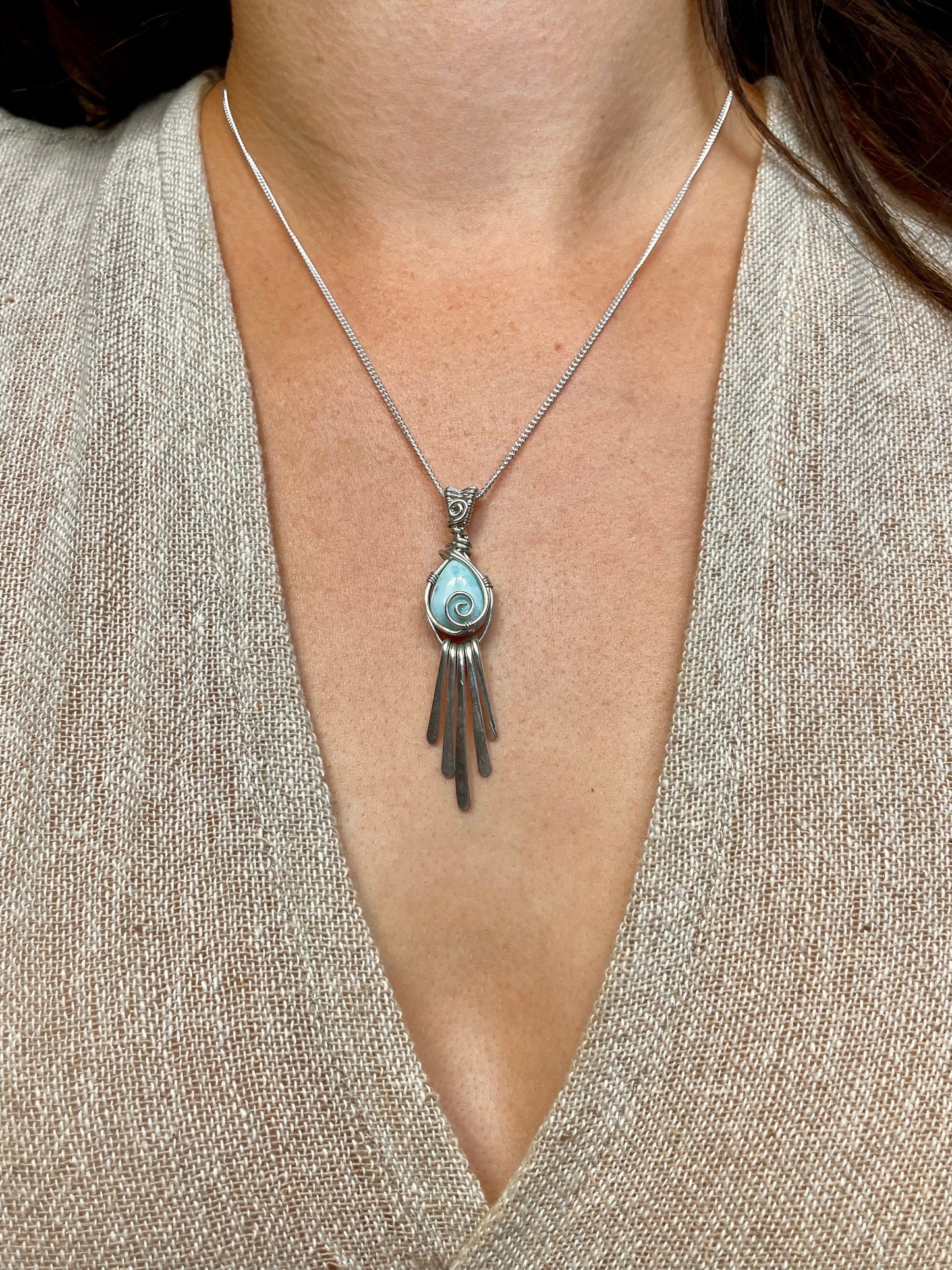 Larimar in Sterling Silver, Gift for her, Ocean inspired necklace, Boho hippie style