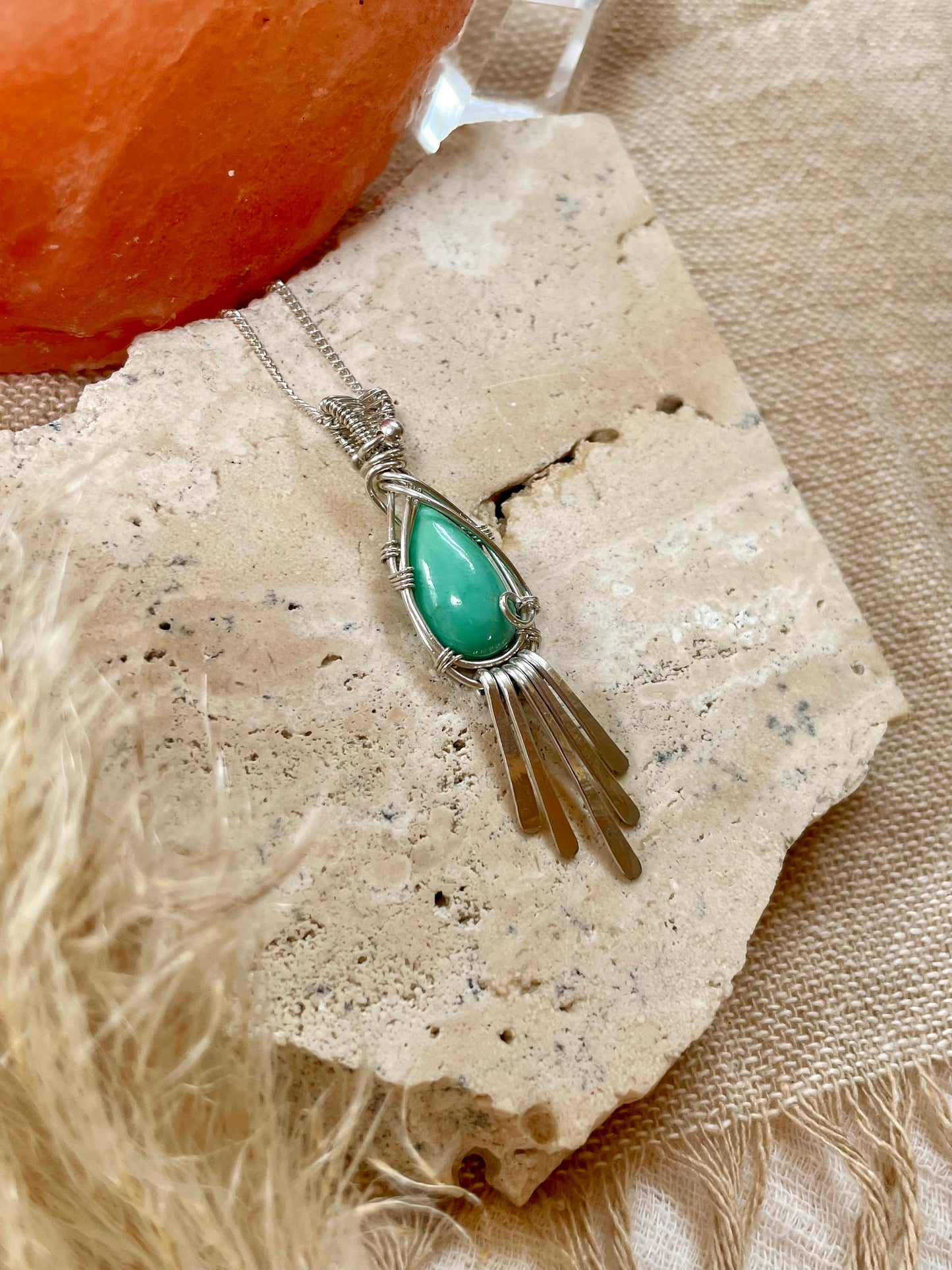 Sleeping Beauty Turquoise in Sterling Silver, December Birthstone, Tassel Fringe necklace