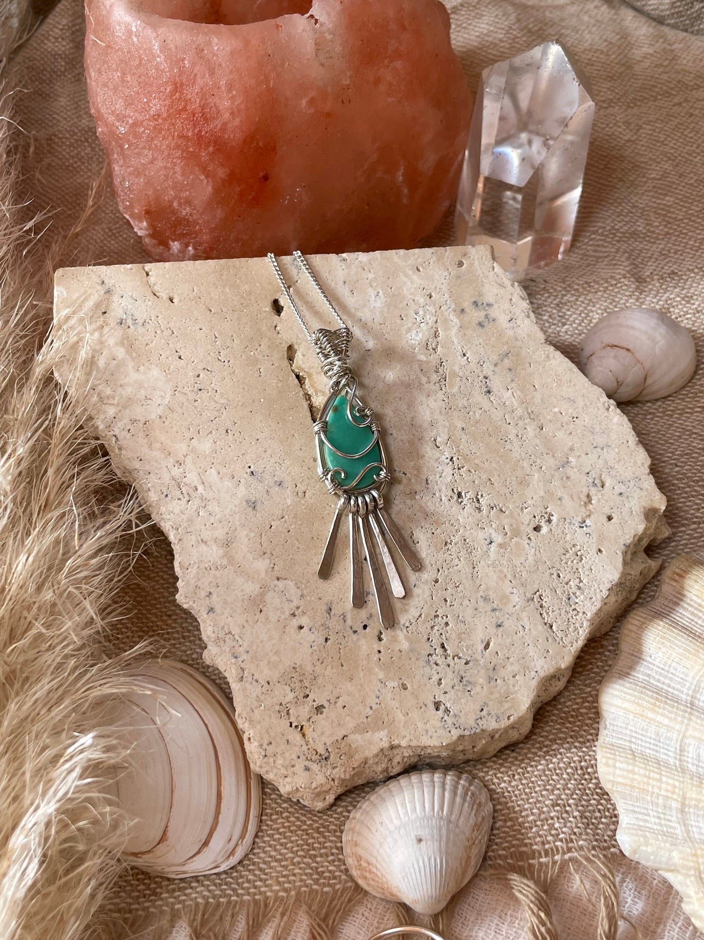 Sleeping Beauty Turquoise in Sterling Silver, December Birthstone, Tassel Fringe necklace