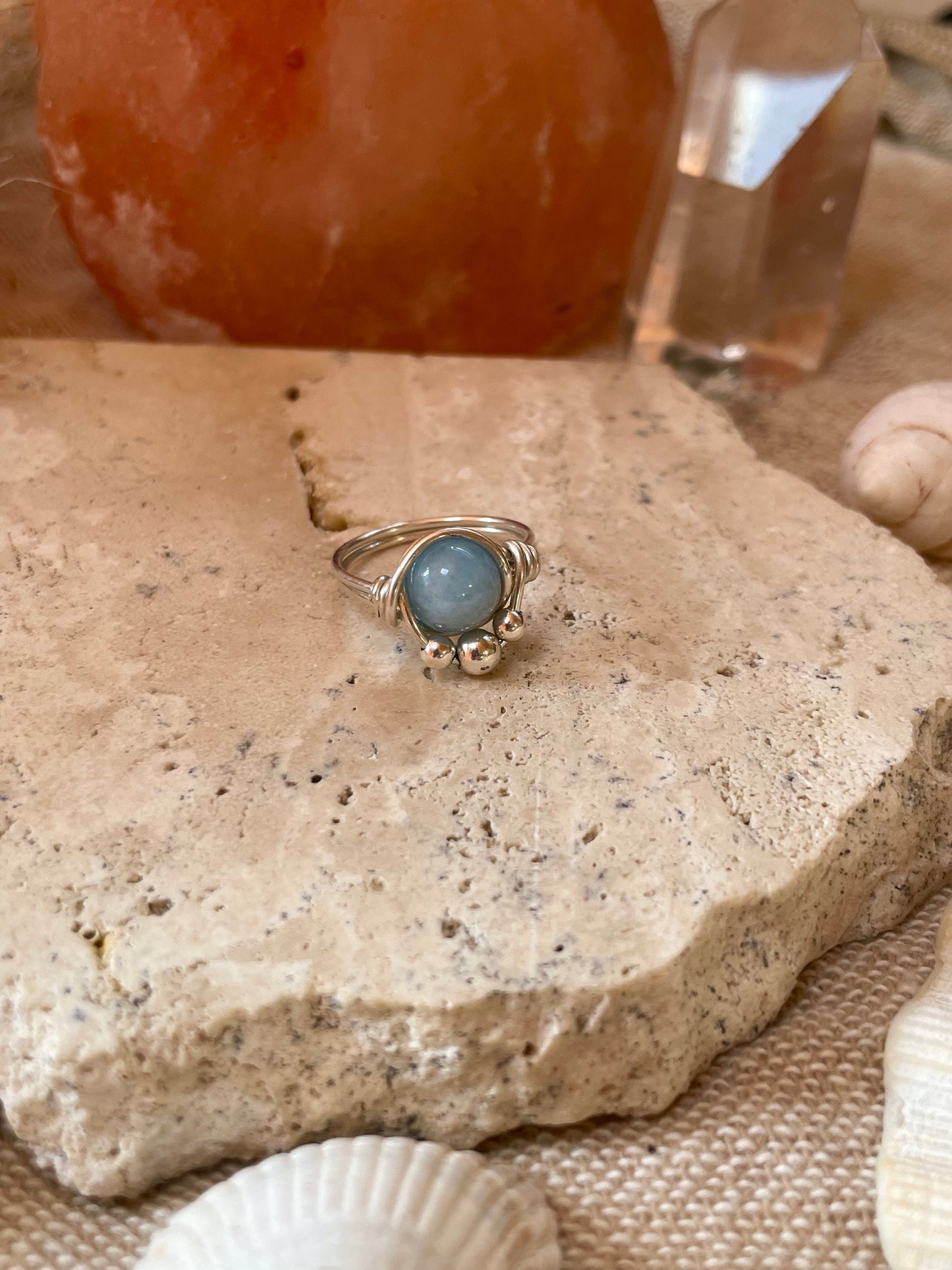 Sterling silver Aquamarine ring, wire wrapped, hippie boho style, gift for her