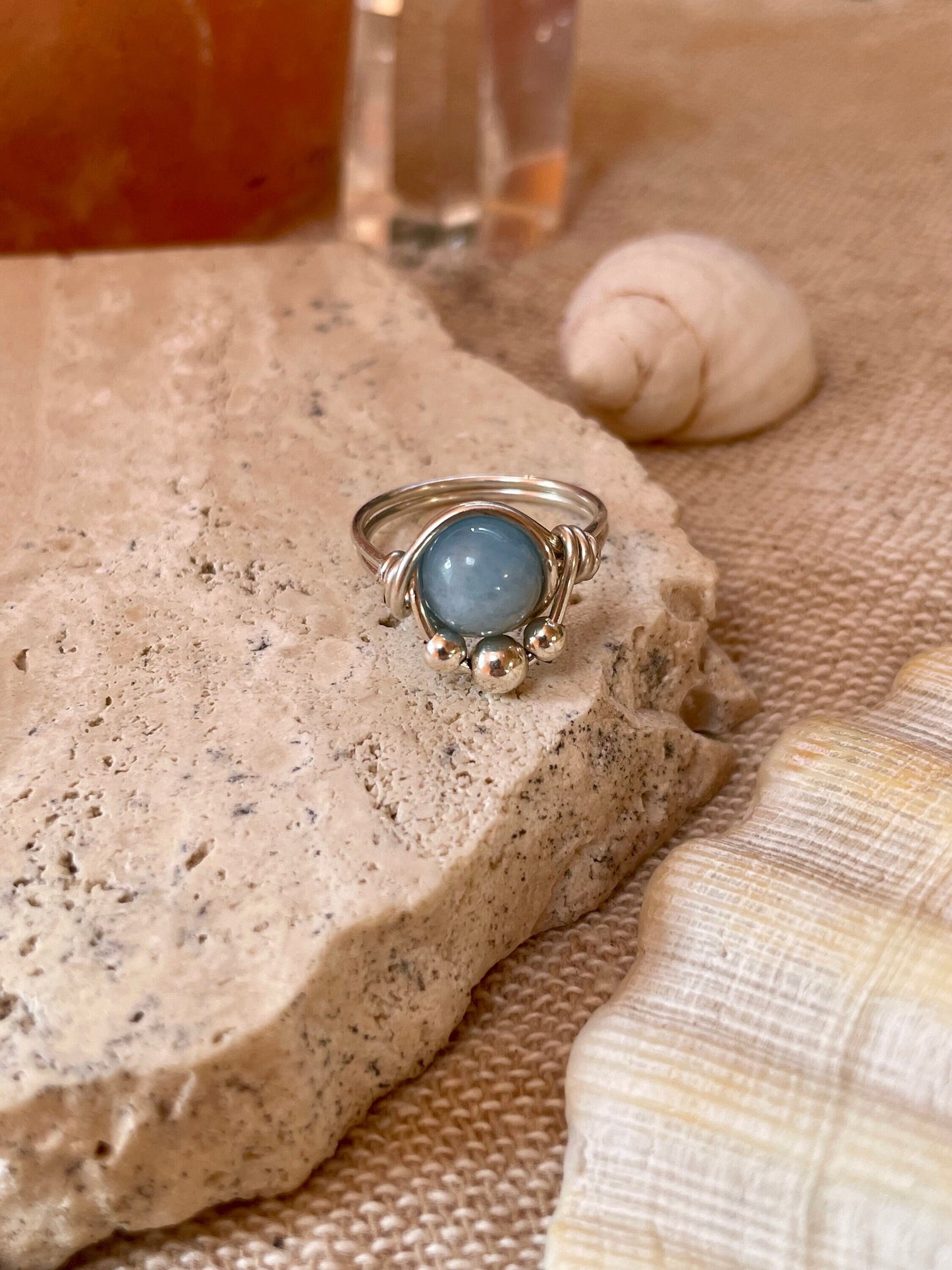 Sterling silver Aquamarine ring, wire wrapped, hippie boho style, gift for her