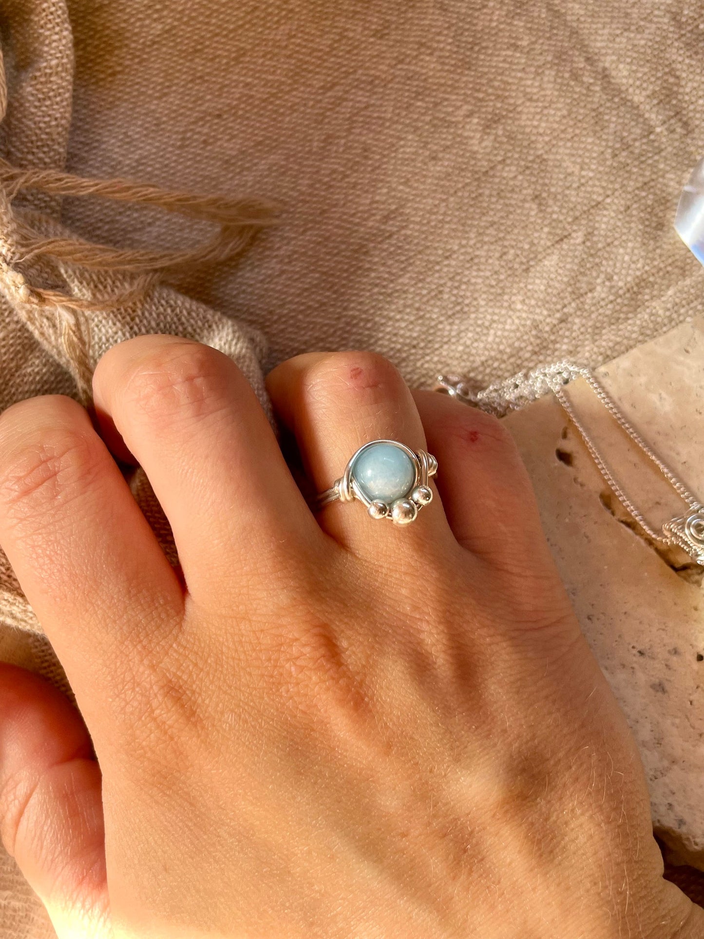 Sterling silver Aquamarine ring, wire wrapped, hippie boho style, gift for her