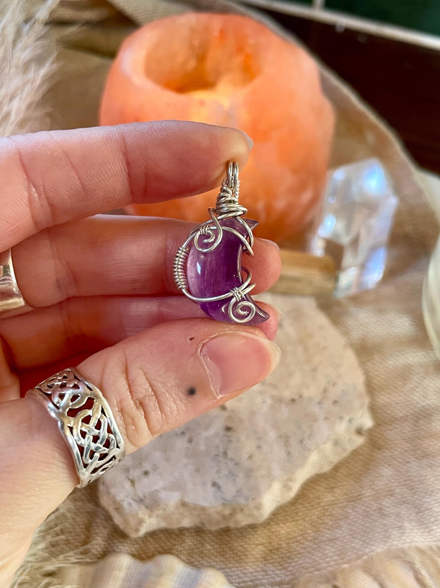 Sterling Silver Amethyst Moon necklace, Witchy gift for her, Stress and Anxiety