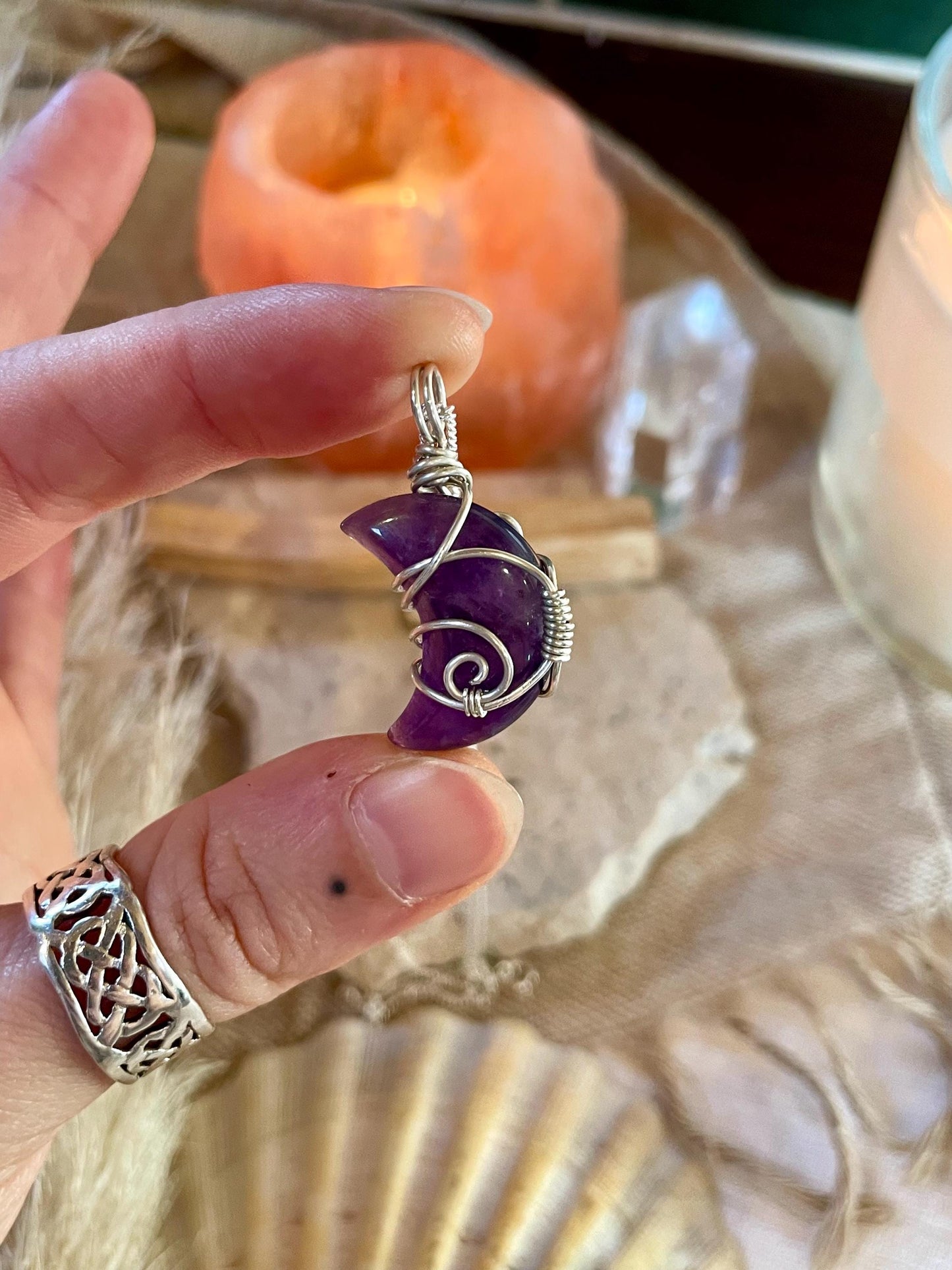 Sterling Silver Amethyst Moon necklace, Witchy gift for her, Stress and Anxiety