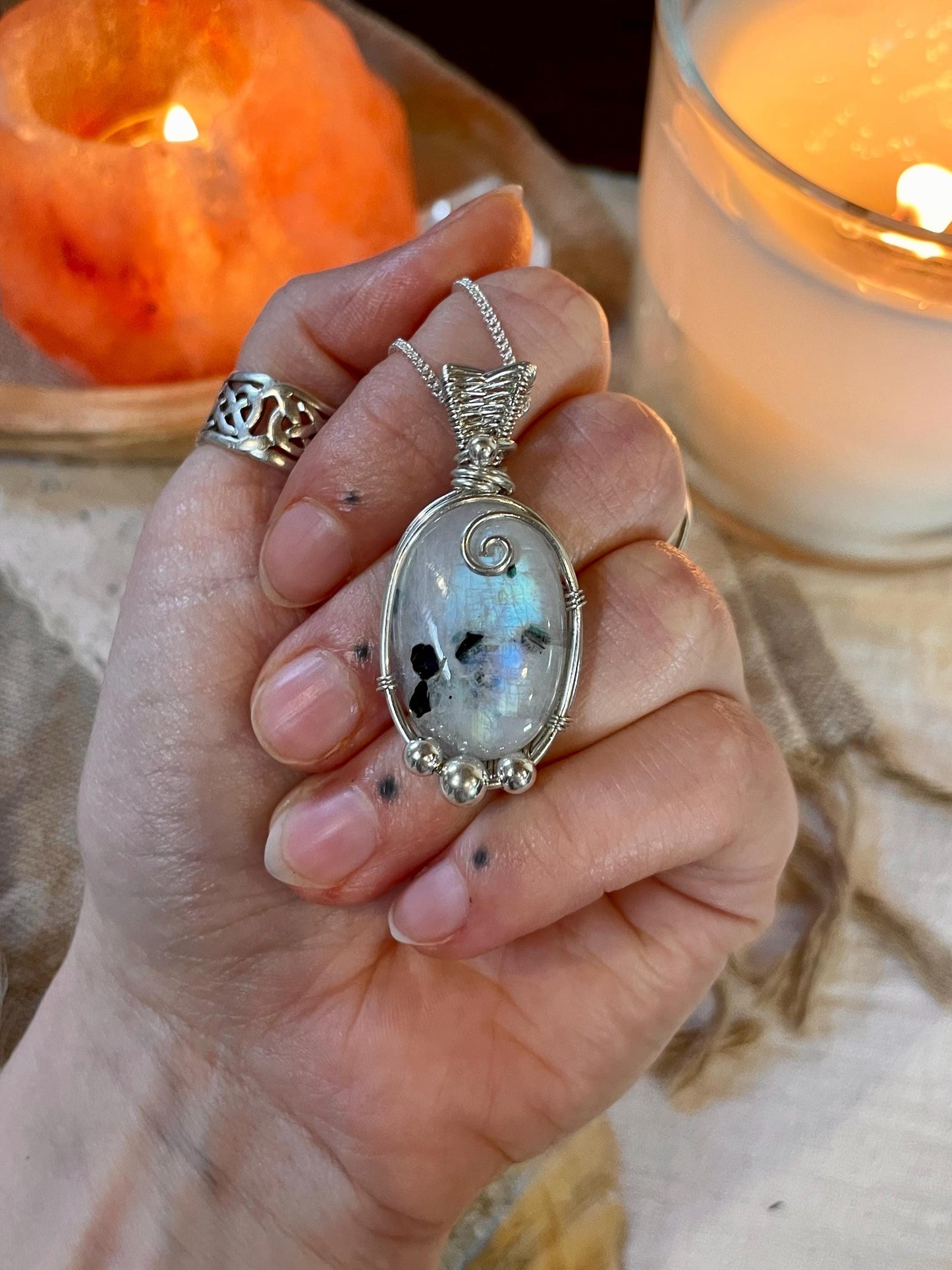 Rainbow Moonstone in Sterling Silver necklace, Minimal dainty jewellery, June Birthstone