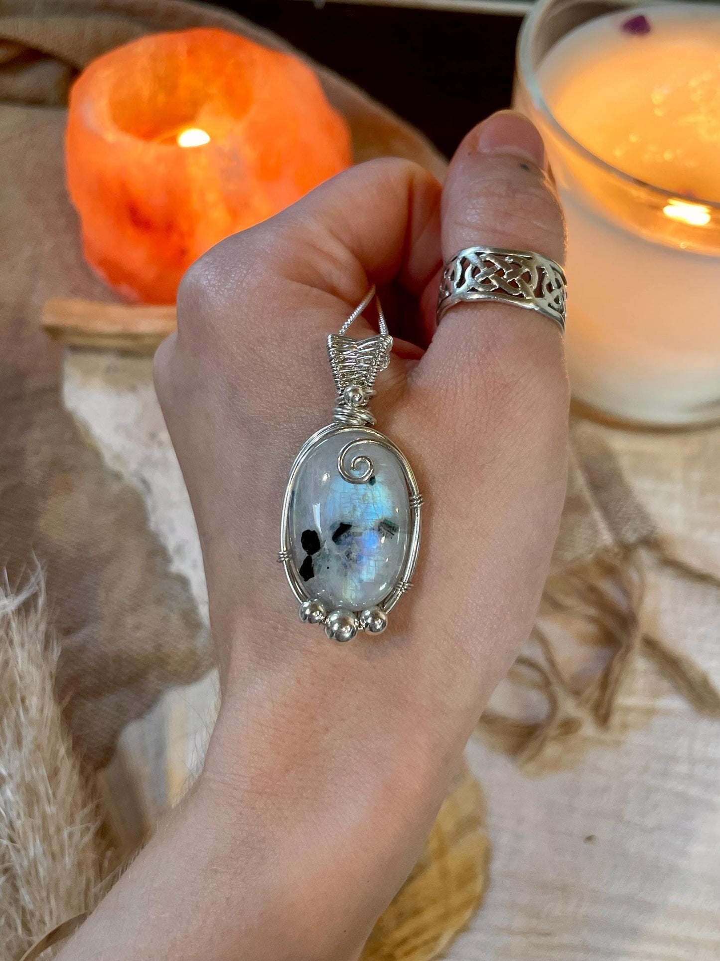 Rainbow Moonstone in Sterling Silver necklace, Minimal dainty jewellery, June Birthstone