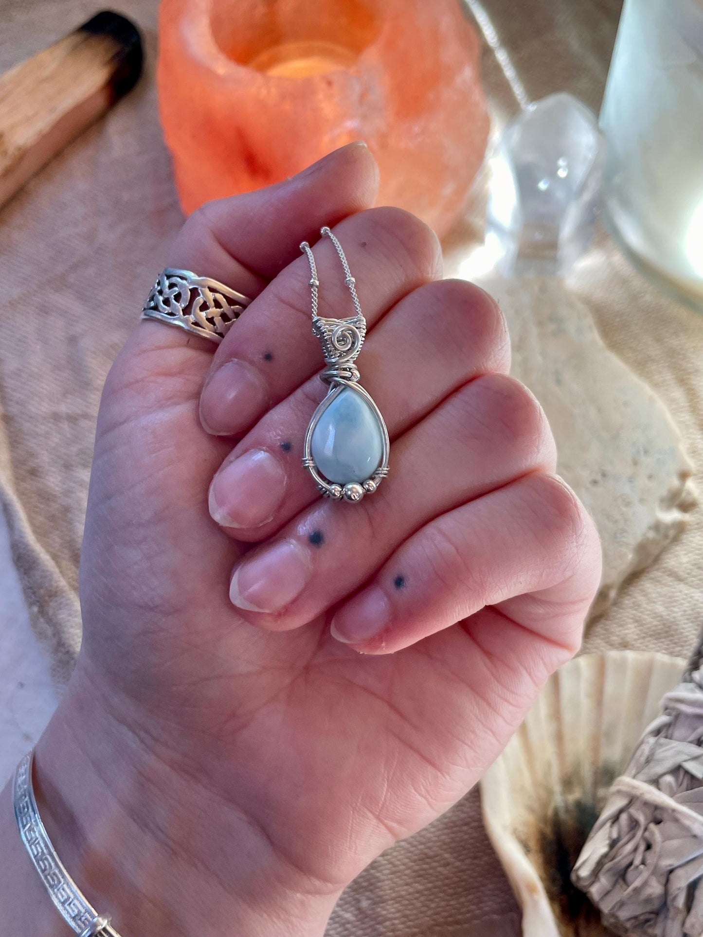 Larimar in Sterling Silver, Gift for her, Ocean inspired necklace, Boho hippie style