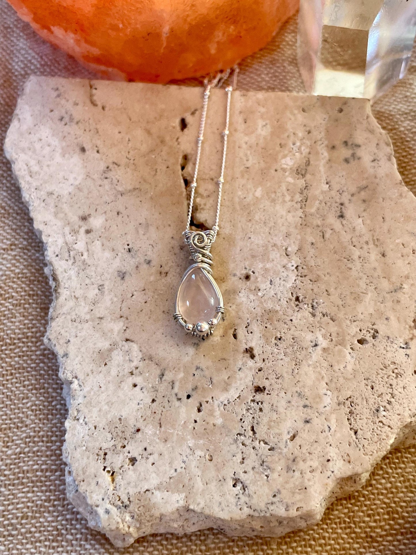 Sterling Silver Rose Quartz necklace, Witchy gift for her, love and romance