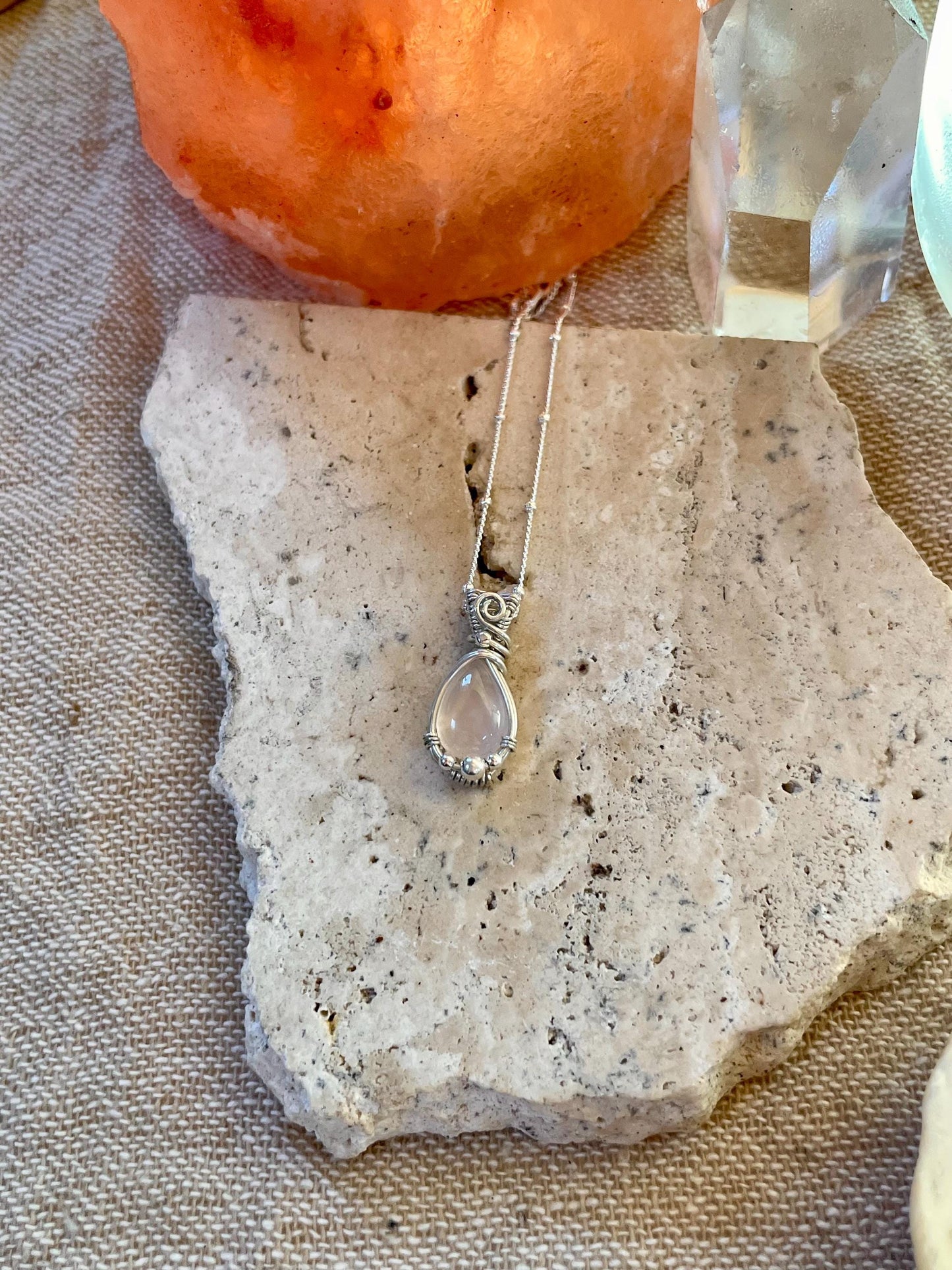 Sterling Silver Rose Quartz necklace, Witchy gift for her, love and romance