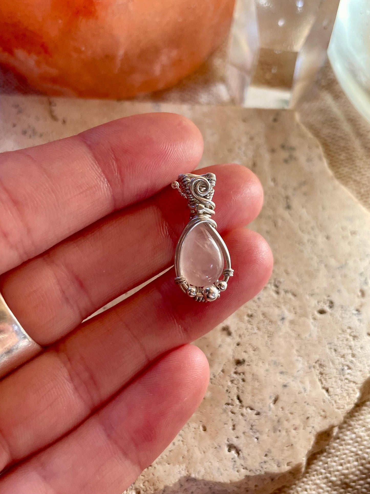 Sterling Silver Rose Quartz necklace, Witchy gift for her, love and romance