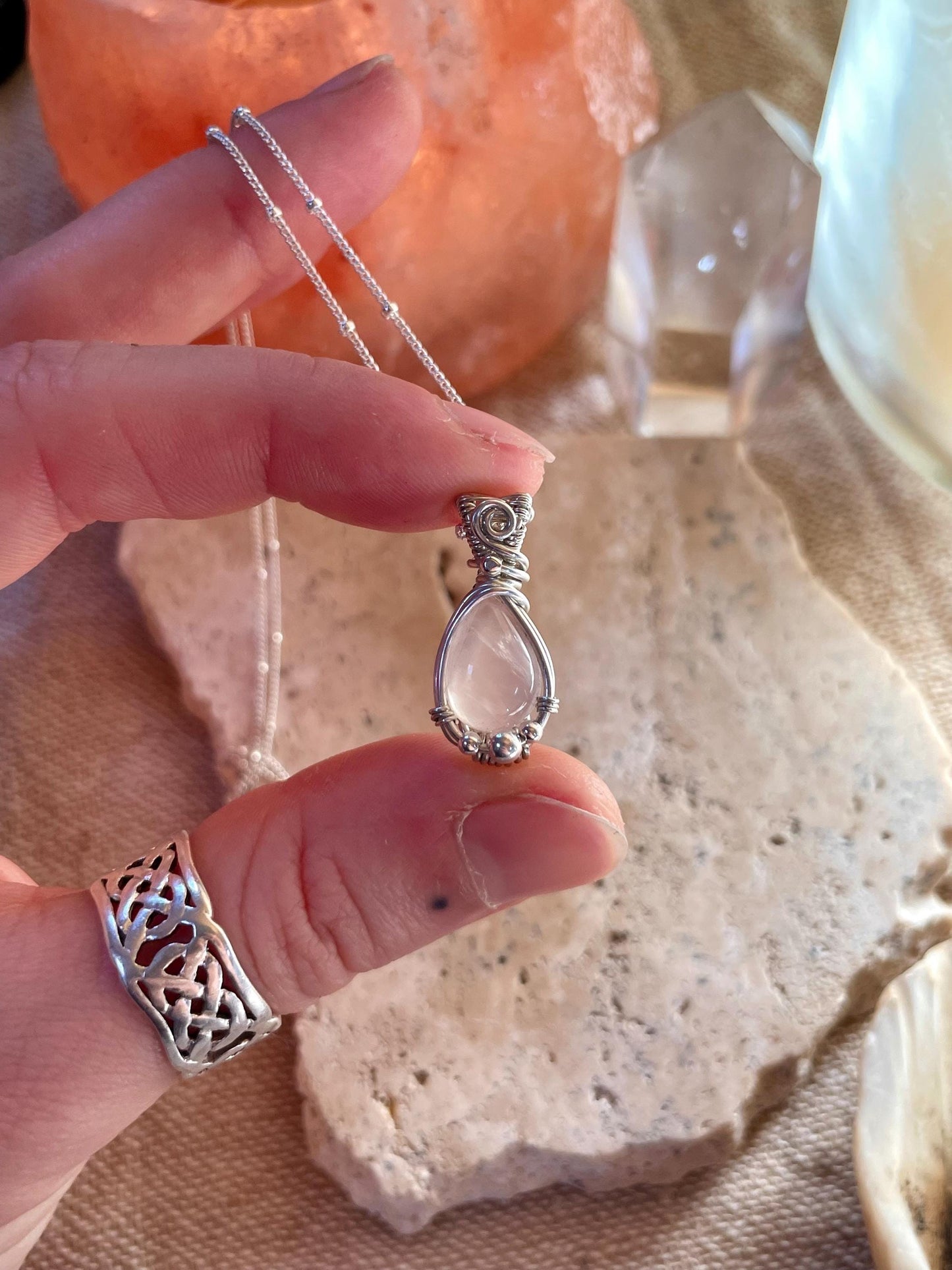 Sterling Silver Rose Quartz necklace, Witchy gift for her, love and romance