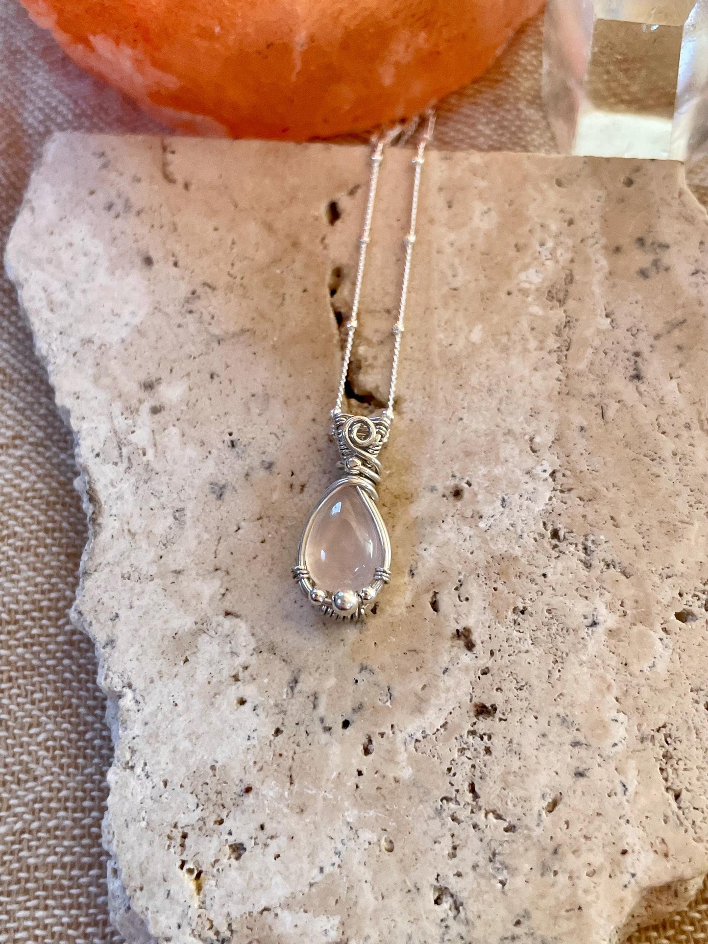Sterling Silver Rose Quartz necklace, Witchy gift for her, love and romance