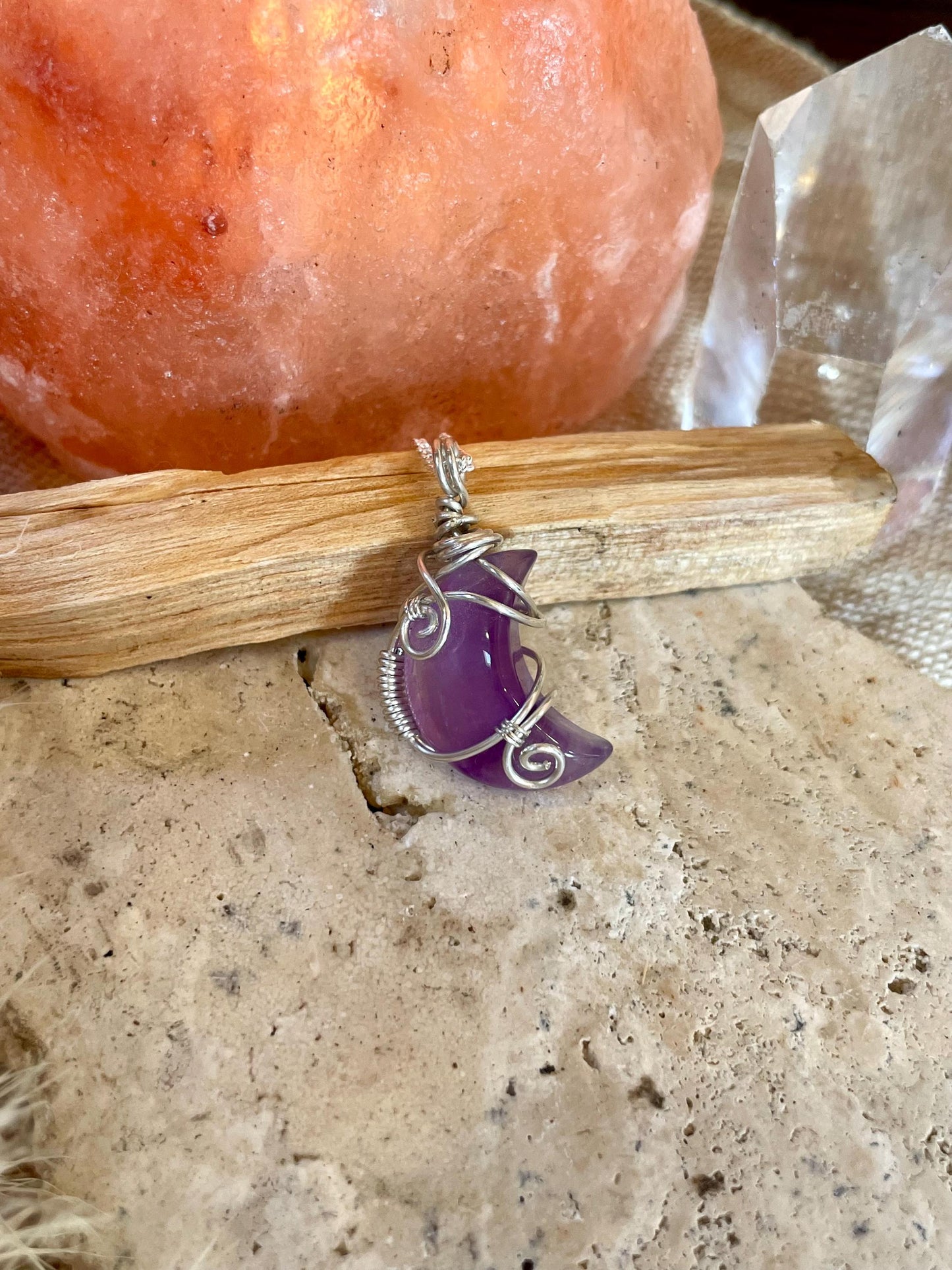 Sterling Silver Amethyst Moon necklace, Witchy gift for her, Stress and Anxiety