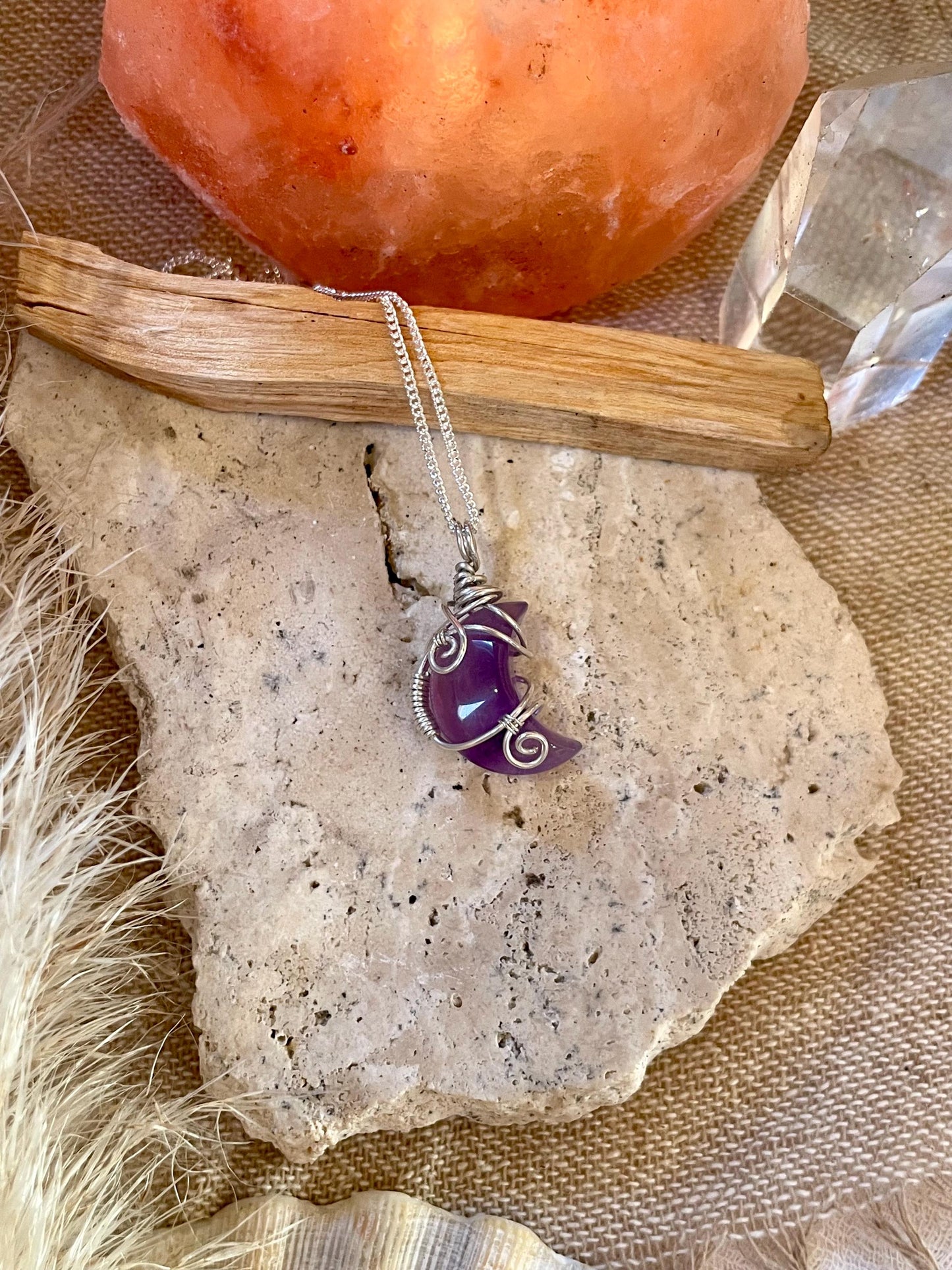 Sterling Silver Amethyst Moon necklace, Witchy gift for her, Stress and Anxiety