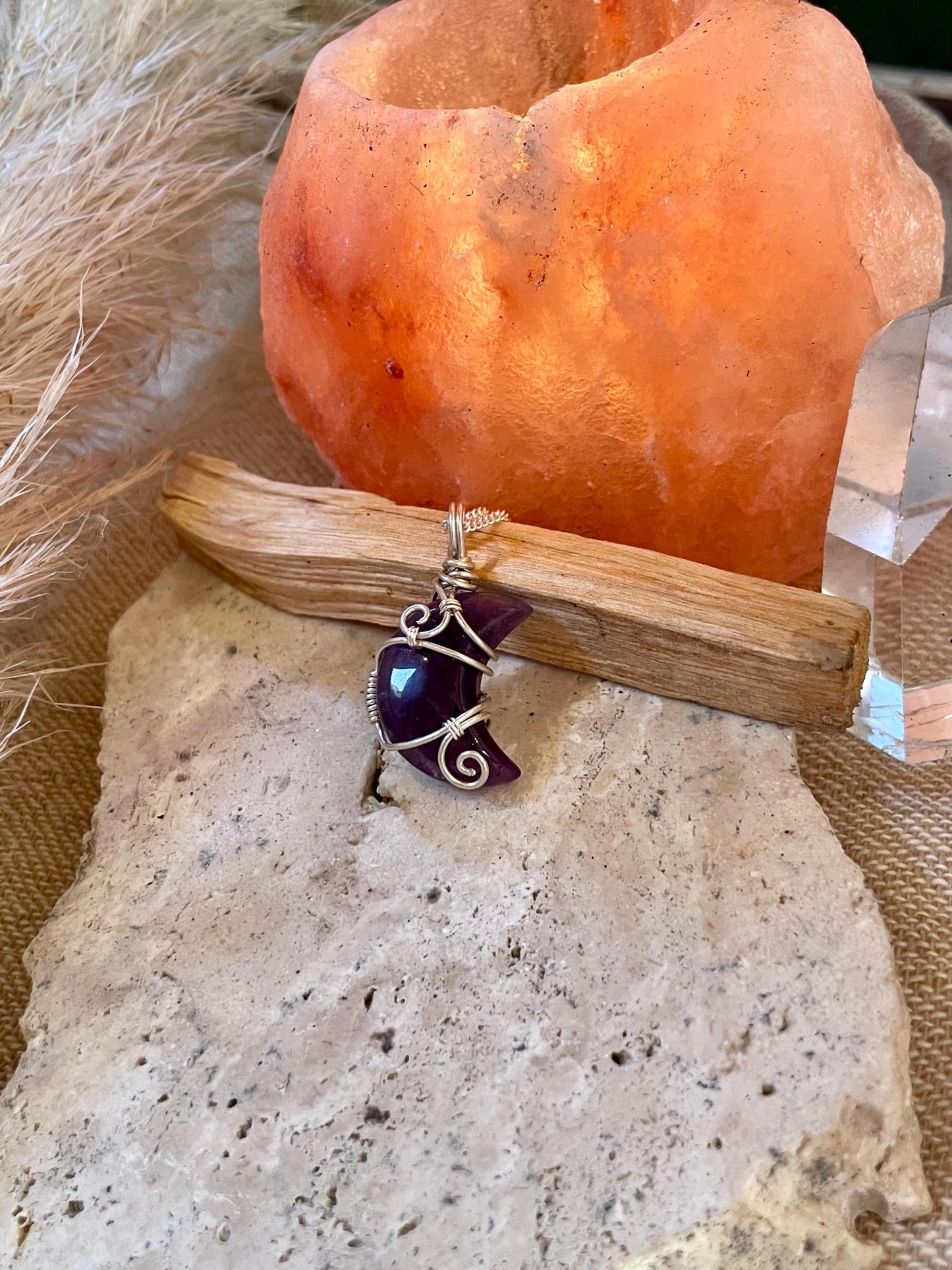 Sterling Silver Amethyst Moon necklace, Witchy gift for her, Stress and Anxiety