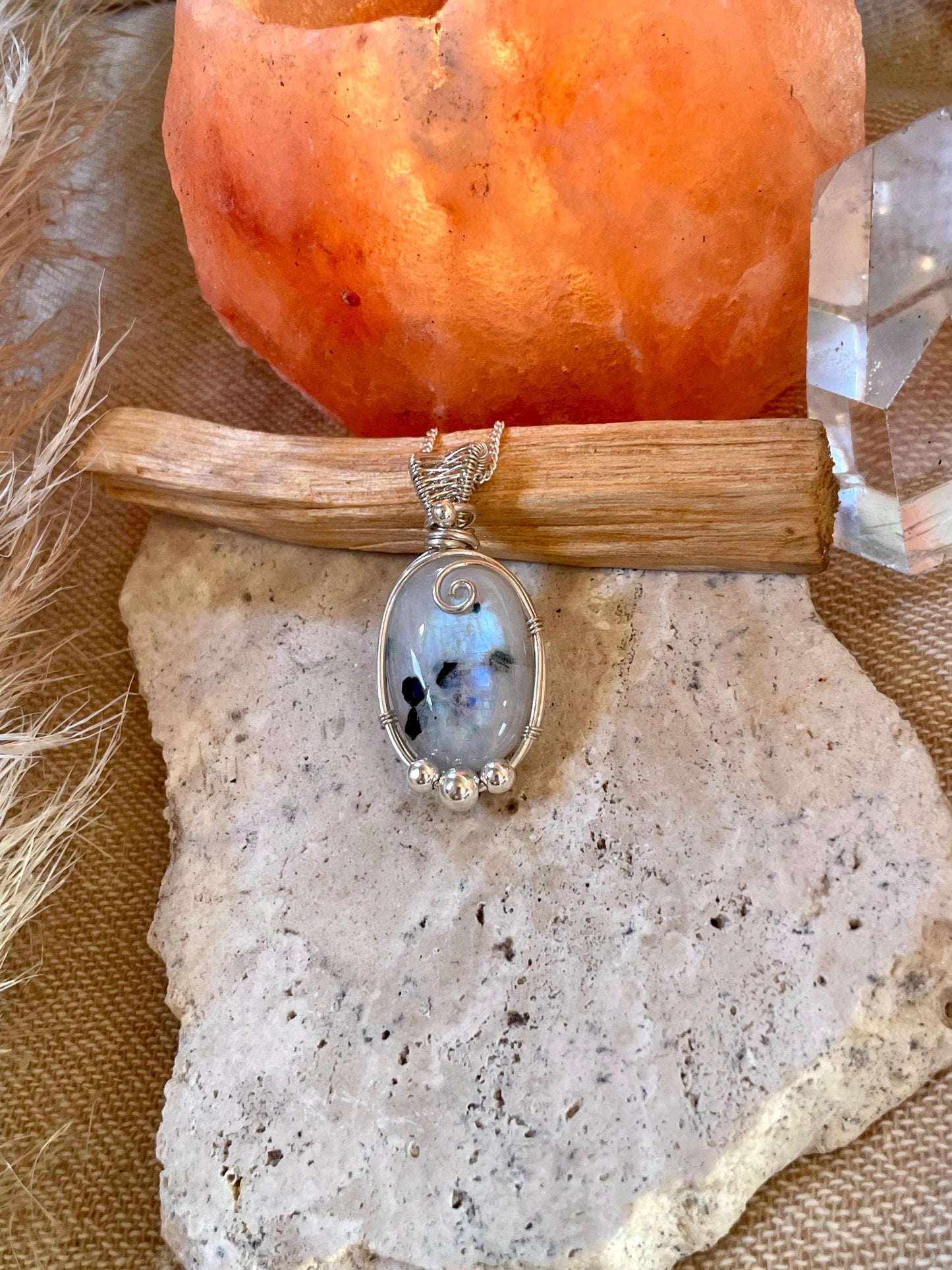 Rainbow Moonstone in Sterling Silver necklace, Minimal dainty jewellery, June Birthstone
