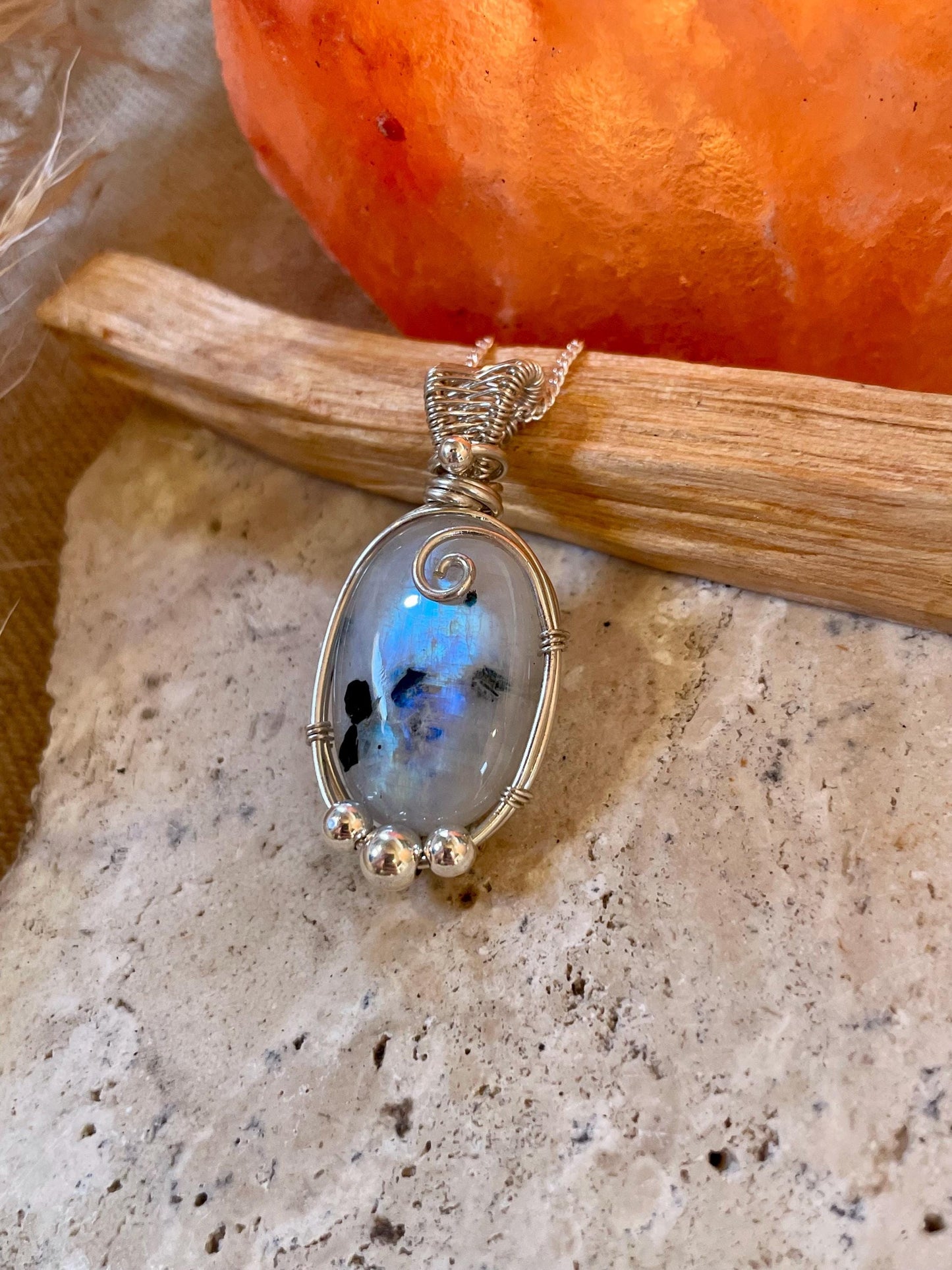 Rainbow Moonstone in Sterling Silver necklace, Minimal dainty jewellery, June Birthstone