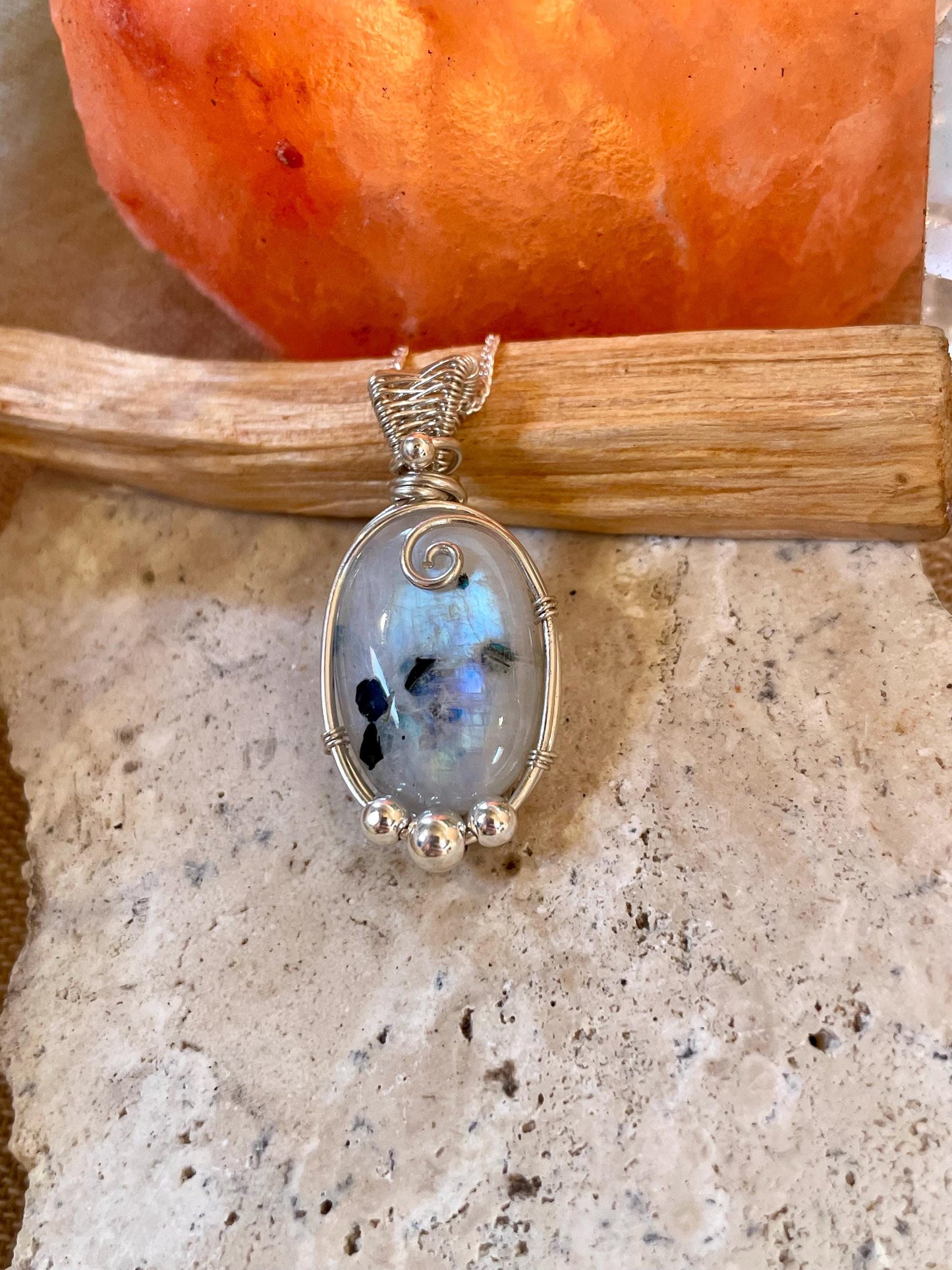 Rainbow Moonstone in Sterling Silver necklace, Minimal dainty jewellery, June Birthstone