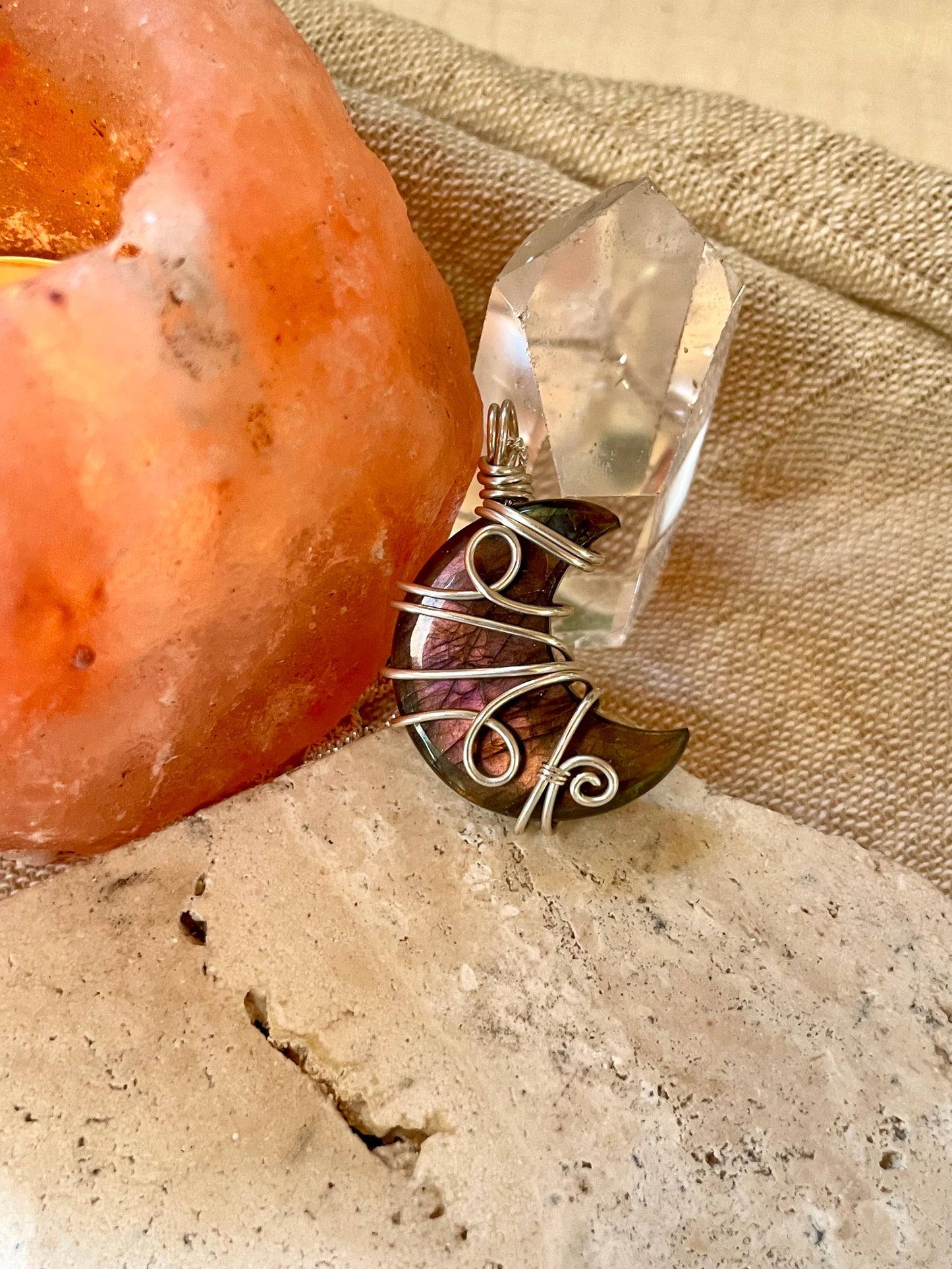 Labradorite crescent moon necklace, Sterling Silver pendant, Witchy gift for her