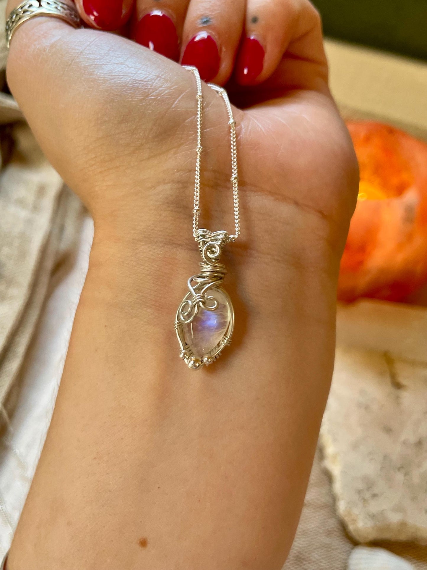 Rainbow Moonstone in Sterling Silver necklace, Minimal dainty jewellery, June Birthstone