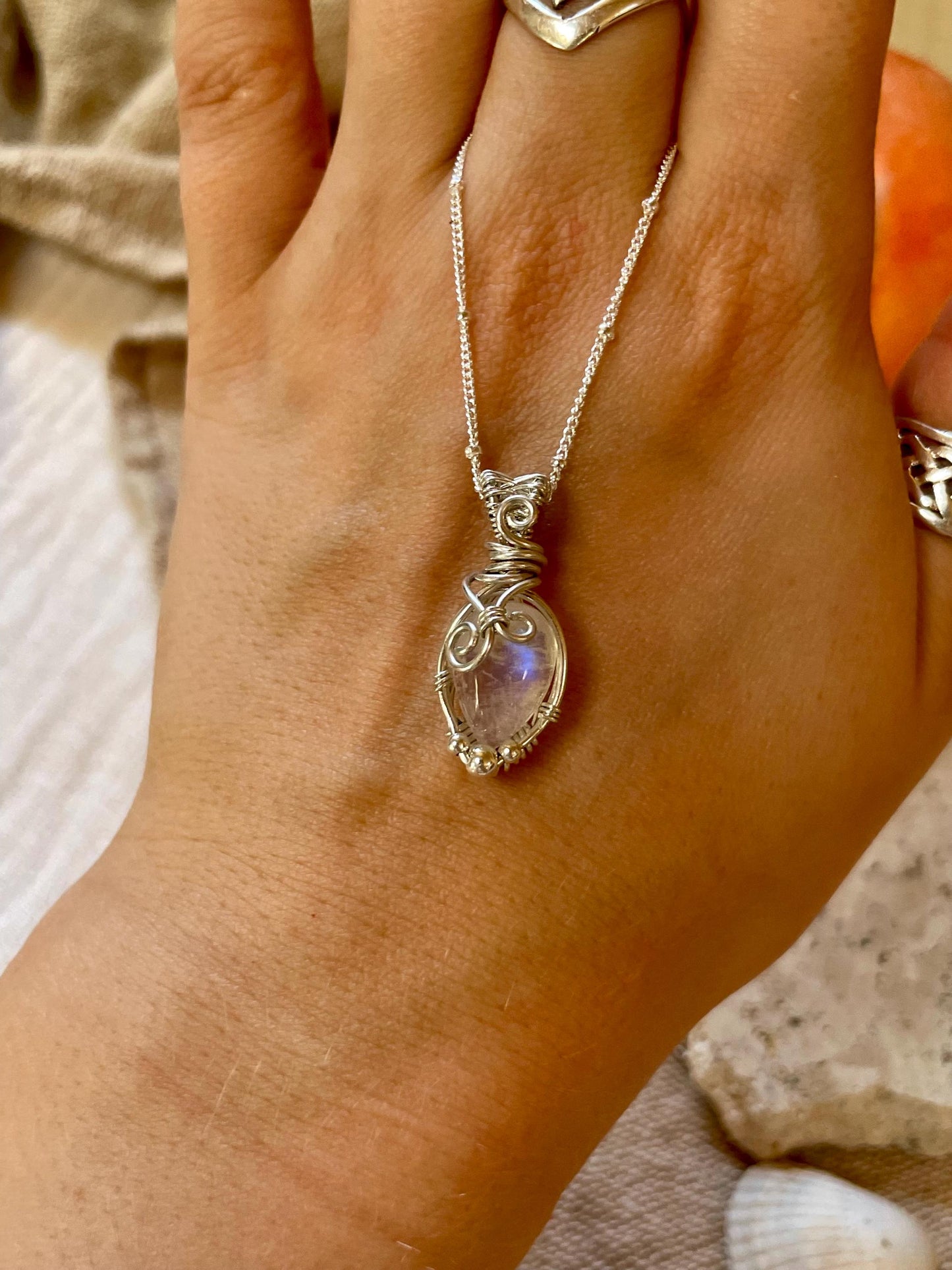 Rainbow Moonstone in Sterling Silver necklace, Minimal dainty jewellery, June Birthstone