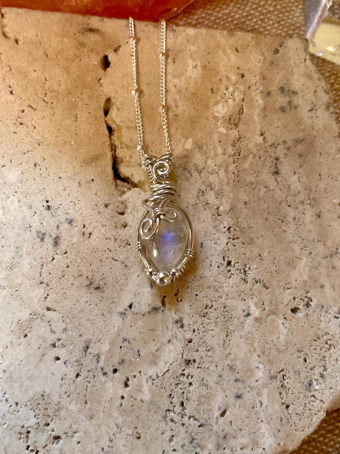 Rainbow Moonstone in Sterling Silver necklace, Minimal dainty jewellery, June Birthstone
