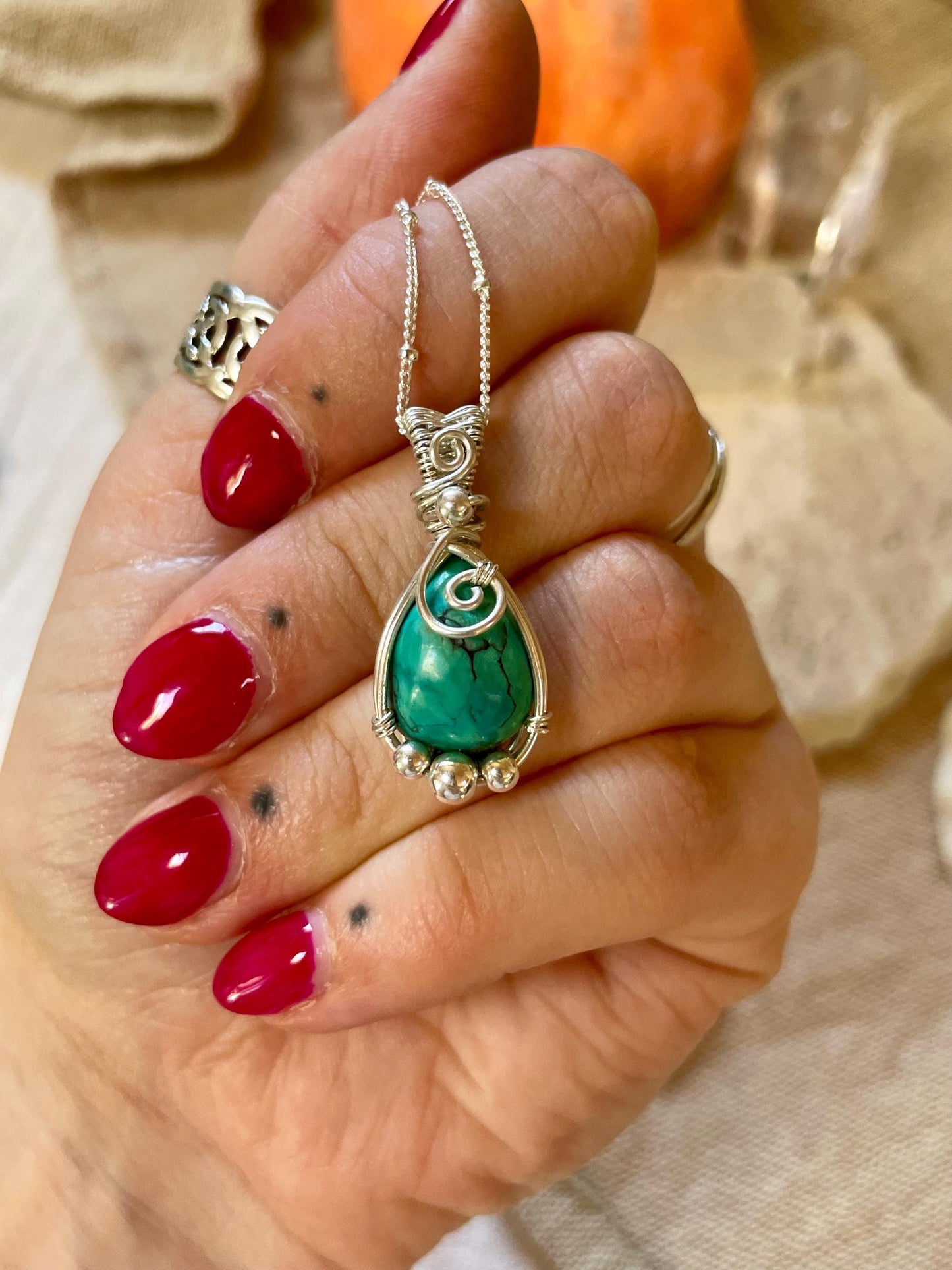 Turquoise in Sterling Silver necklace, December Birthstone, Gift for her, Boho hippie style