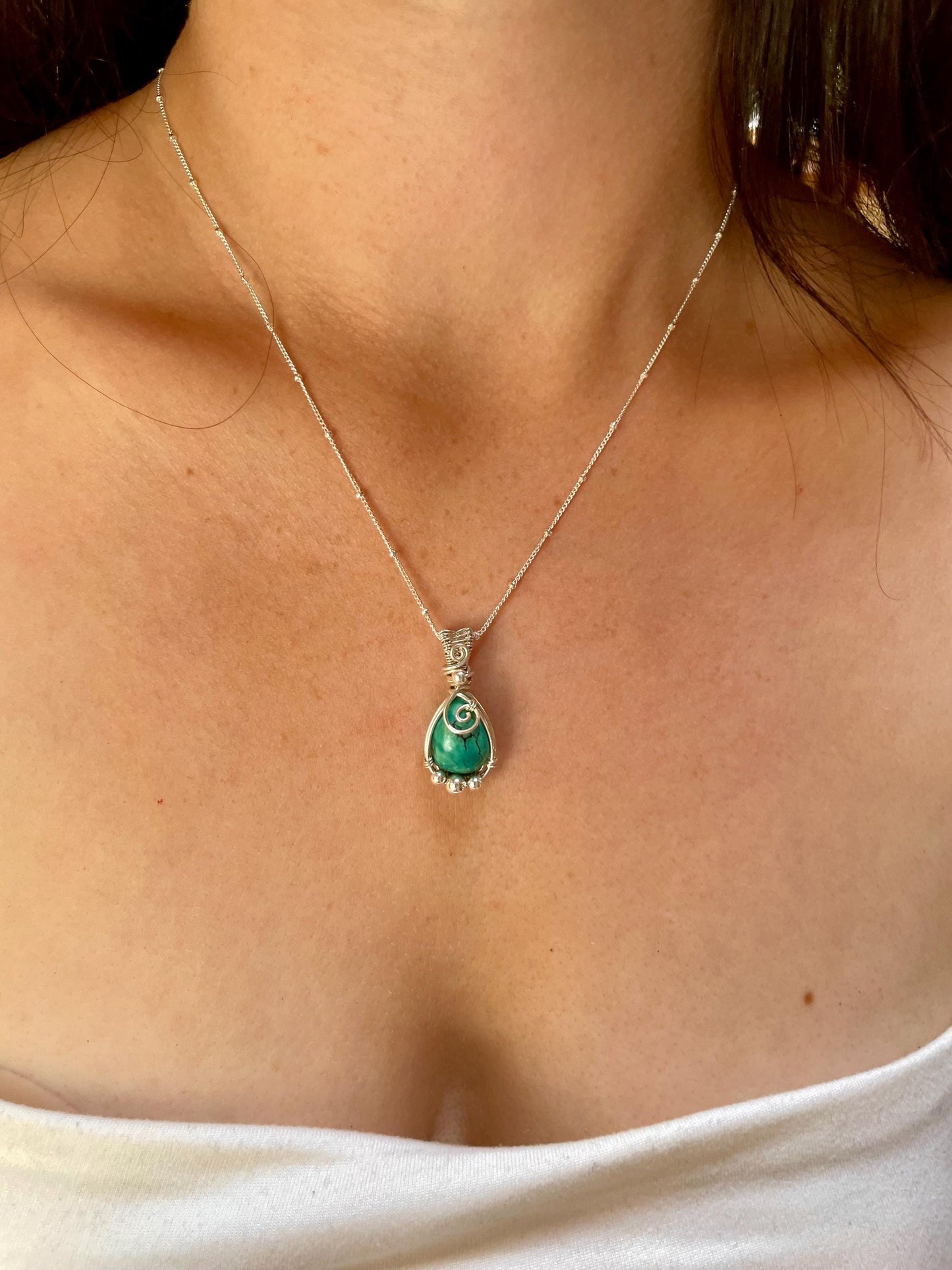Turquoise in Sterling Silver necklace, December Birthstone, Gift for her, Boho hippie style