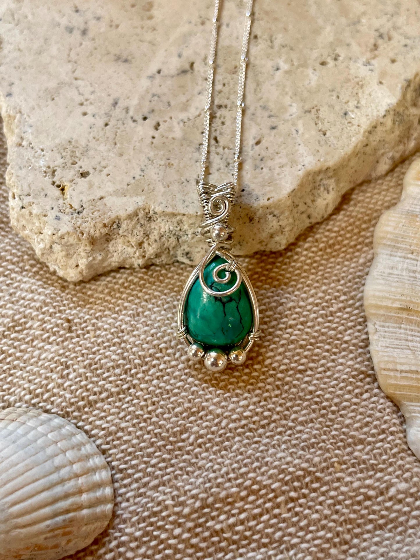 Turquoise in Sterling Silver necklace, December Birthstone, Gift for her, Boho hippie style