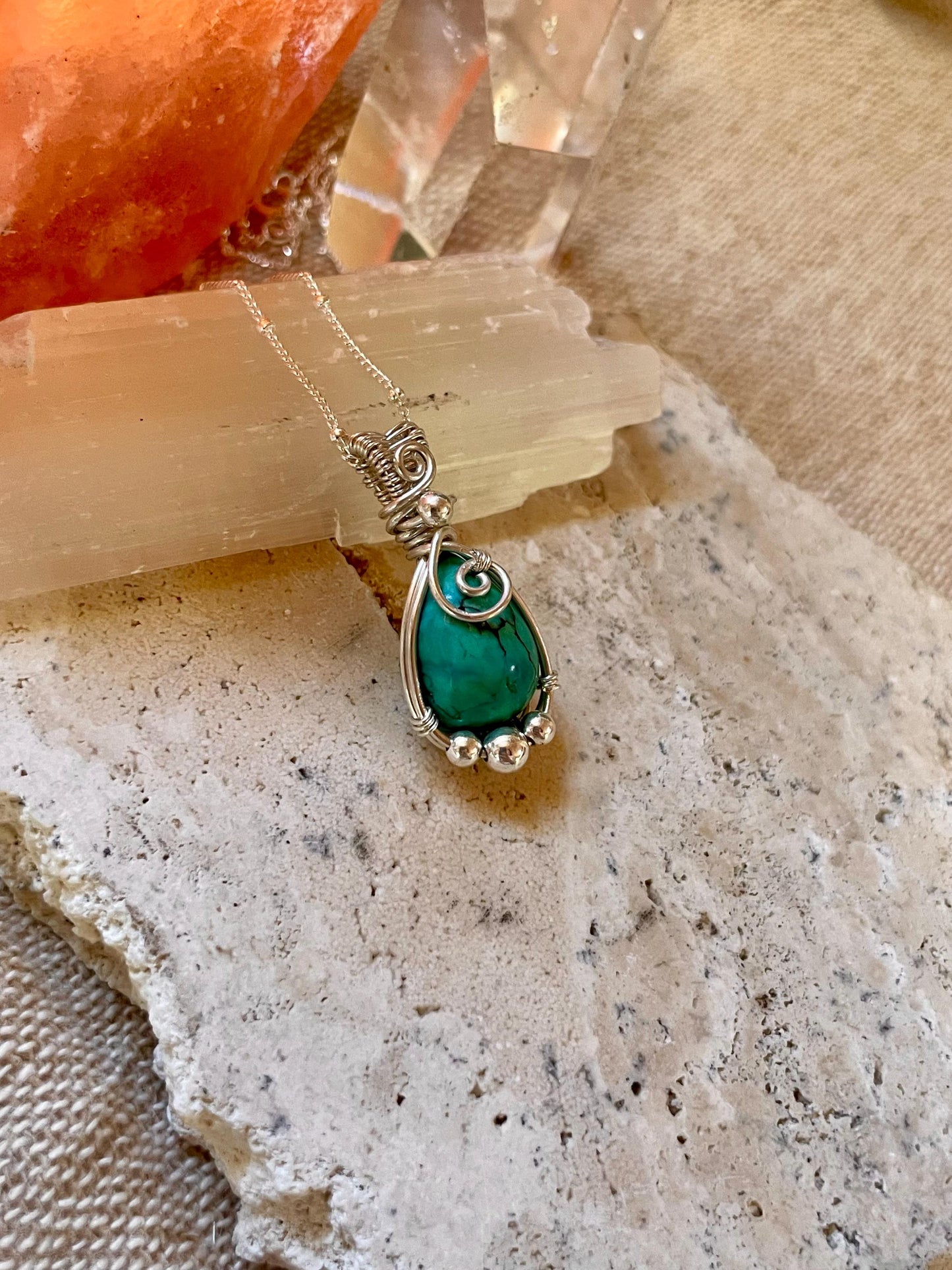 Turquoise in Sterling Silver necklace, December Birthstone, Gift for her, Boho hippie style