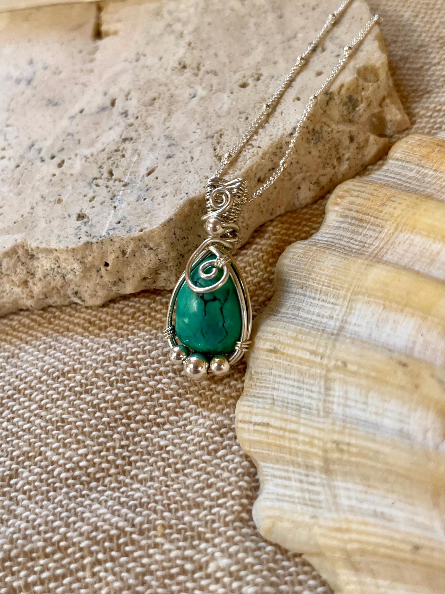 Turquoise in Sterling Silver necklace, December Birthstone, Gift for her, Boho hippie style