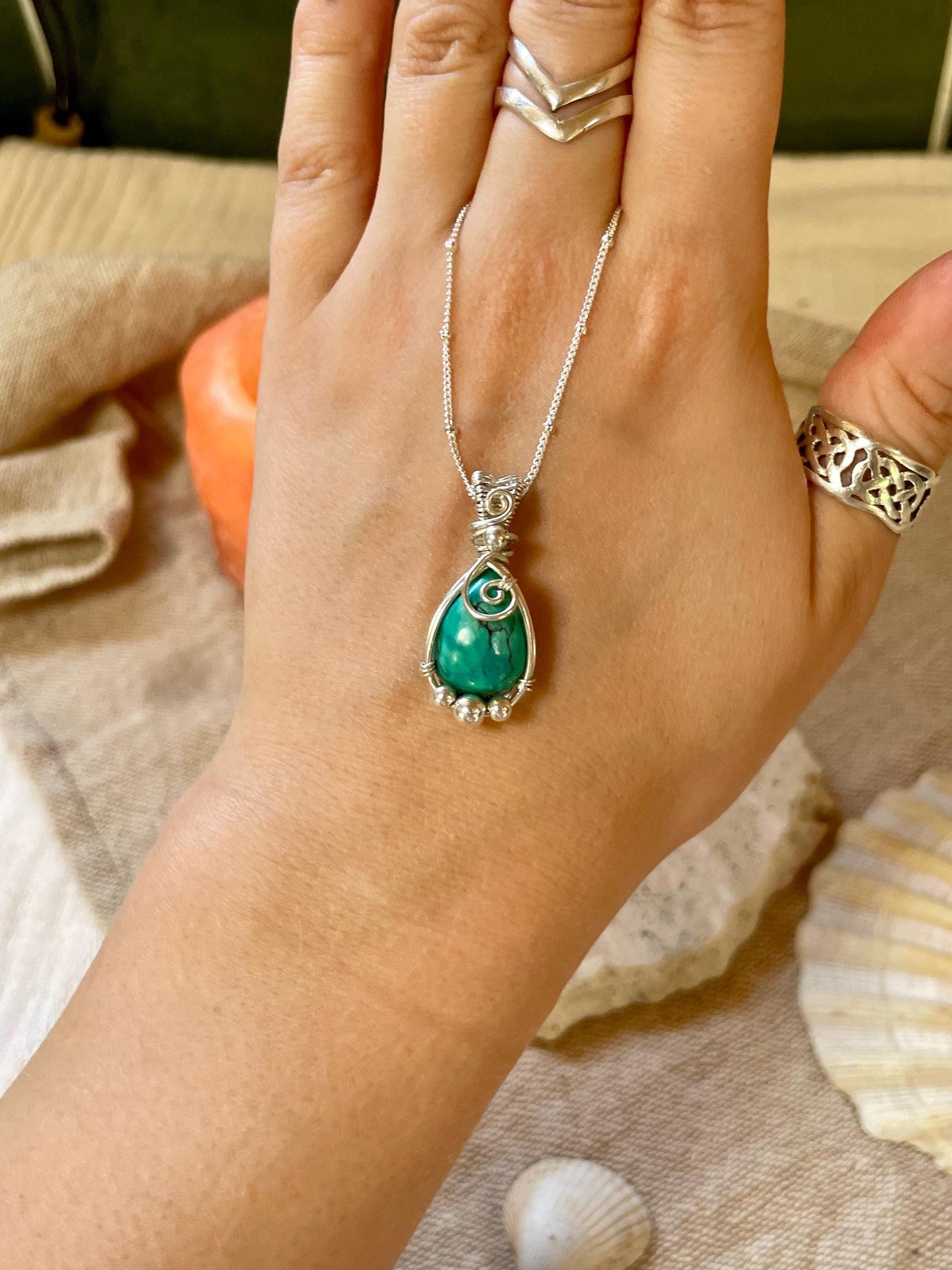 Turquoise in Sterling Silver necklace, December Birthstone, Gift for her, Boho hippie style